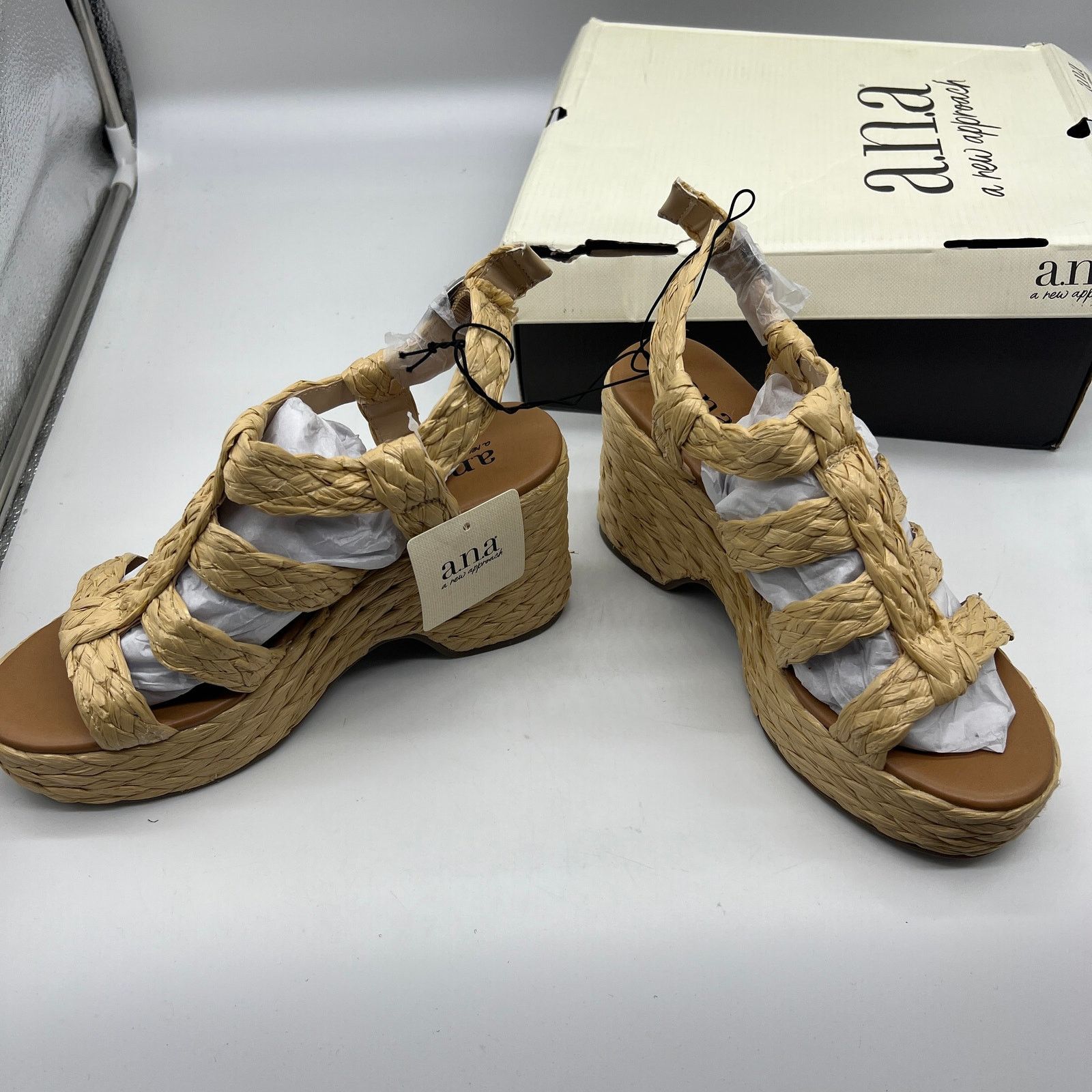 Other a.n.a Womens Merlin Wedge Sandals Brown Natural Size 7.5M Size US 7.5 / IT 37.5 - 7 Thumbnail
