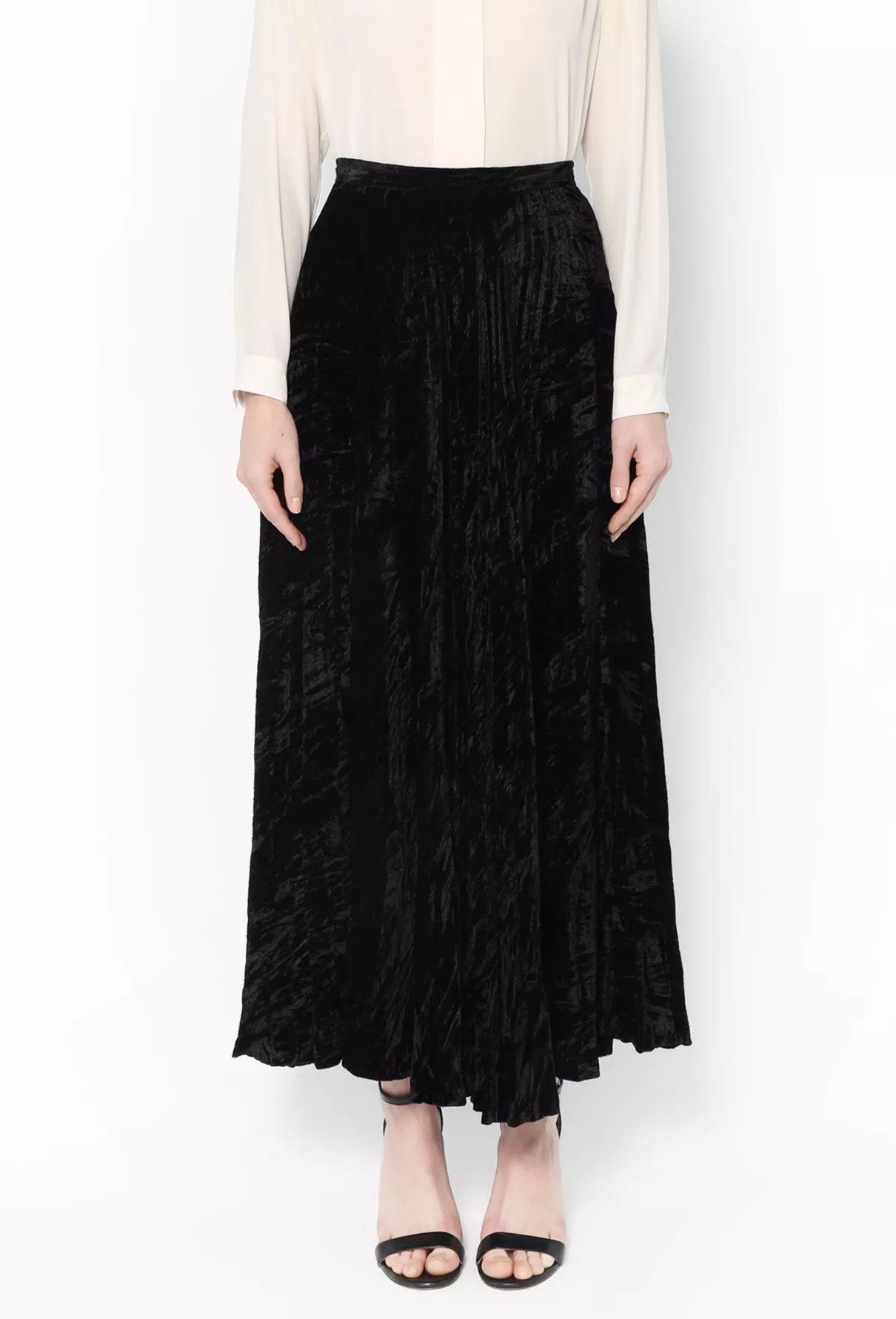 Saint Laurent Paris o1s1wg111024 Pleated Midi Skirt in Crushed Velvet in Black Size 25" / US 0 / IT 36 - 5 Thumbnail