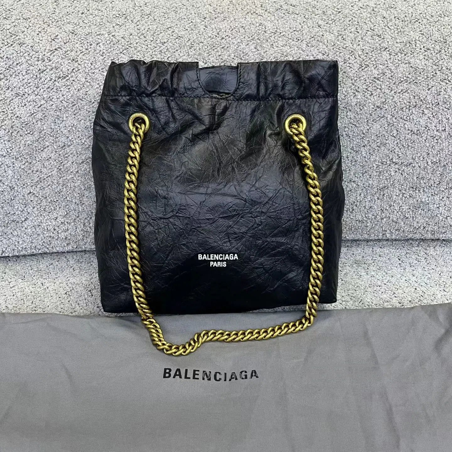 Balenciaga Black Matte Calfskin Double Chain Handbag/, Women's