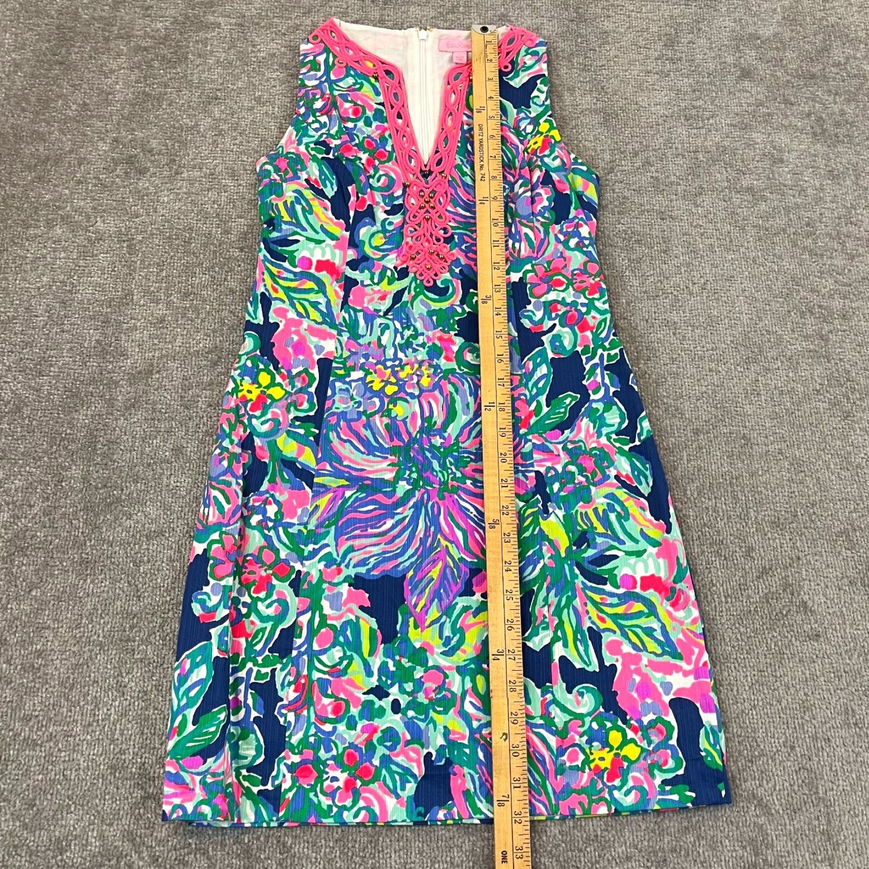 Lilly Pulitzer Lilly Pulitzer Ryder Shift Dress Womens Size 0 Seaside Allure Escapade Bead Lace Floral Multicolor Slim Short Sleeve V-Neck Zip Size XS / US 0-2 / IT 36-38 - 6 Thumbnail
