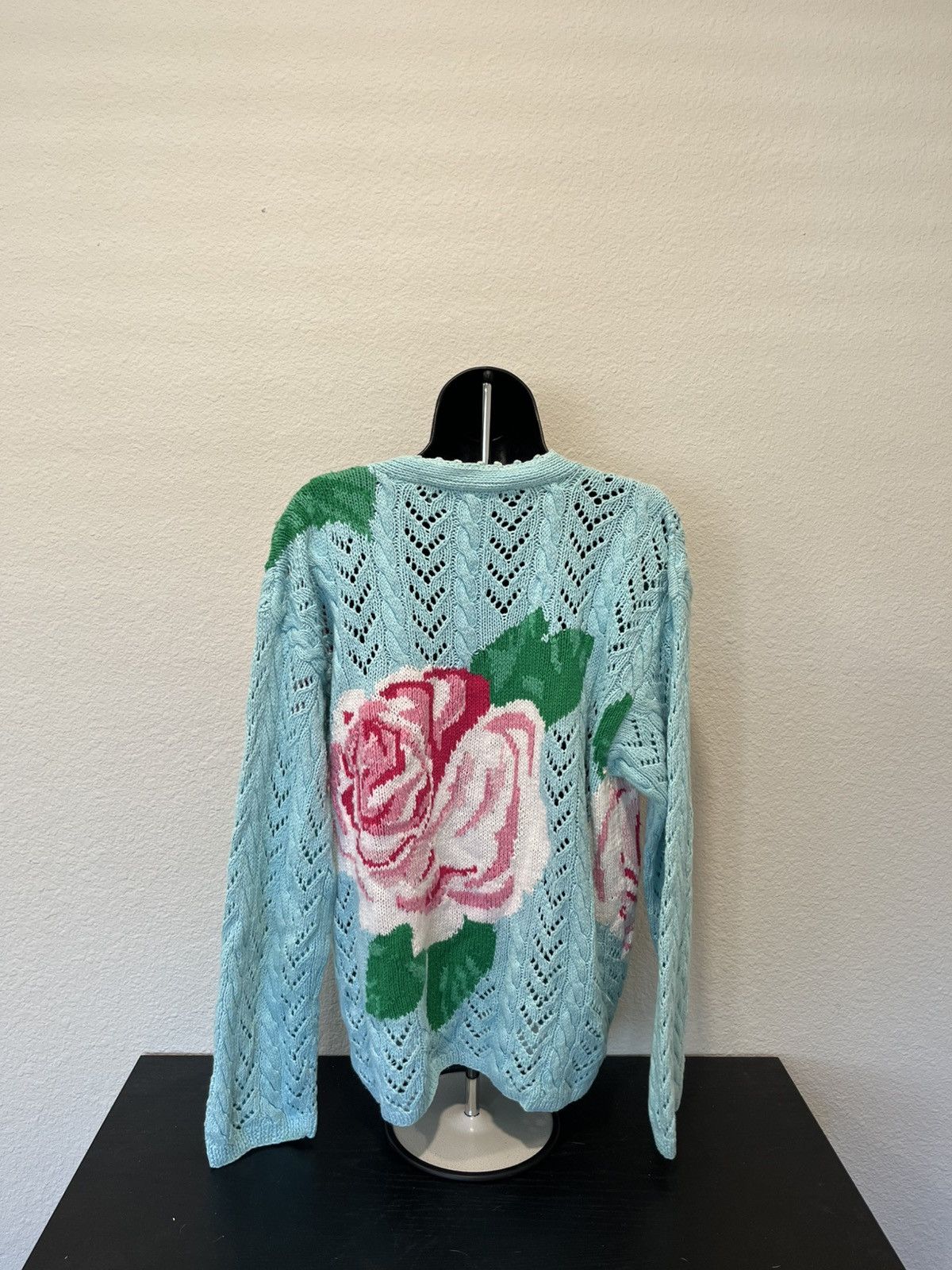 Vintage 90s flower knit cardigan sweater Size L / US 10 / IT 46 - 2 Thumbnail
