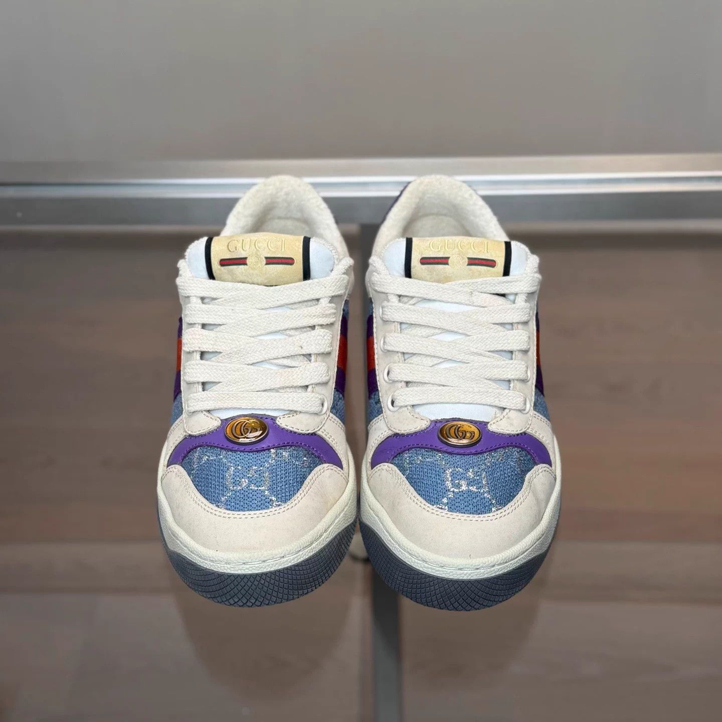 Gucci Gucci Distressed Crystal Sneakers White/Purple Size US 5 / IT 35 - 2 Thumbnail