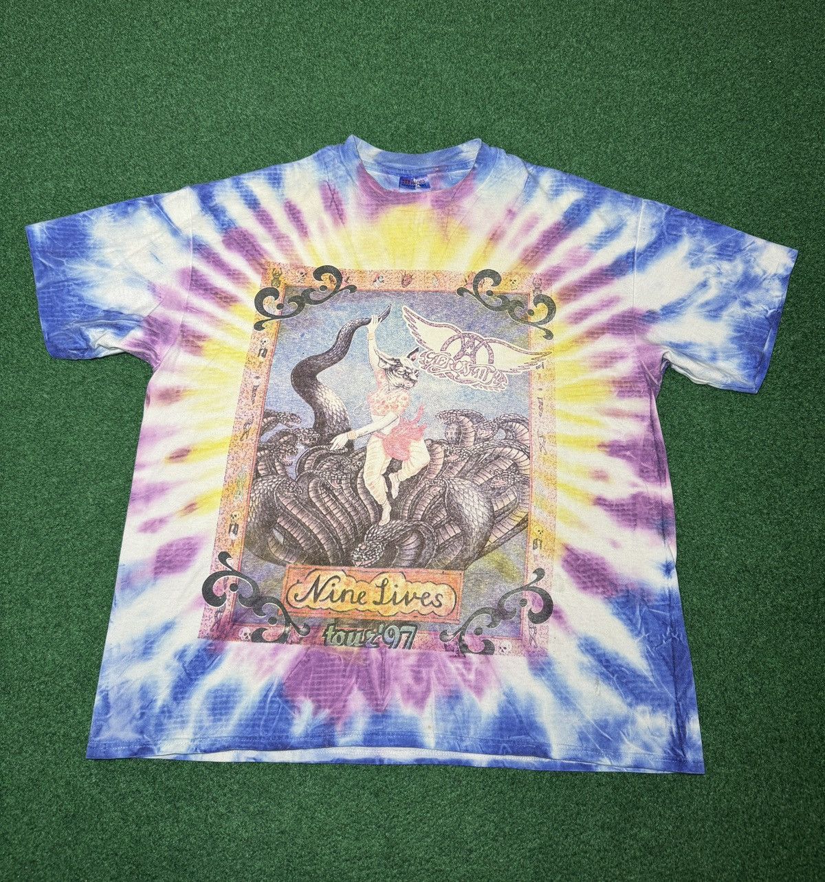Vintage Vintage 90s Aerosmith Nine Lives RARE Tie Dye XL T Shirt Size US XL / EU 56 / 4 - 1 Thumbnail