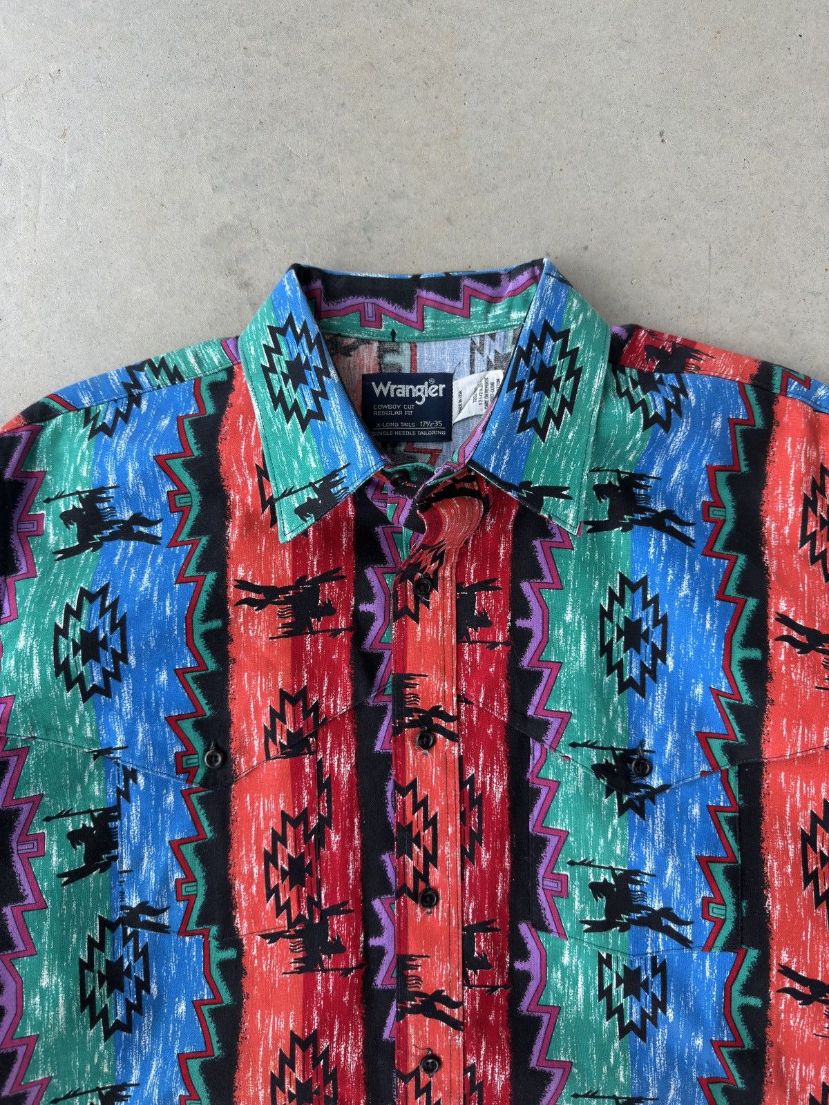 Vintage × Wrangler Vintage 90s Wrangler Aztec Brushpopper Western Shirt Size US XL / EU 56 / 4 - 3 Thumbnail