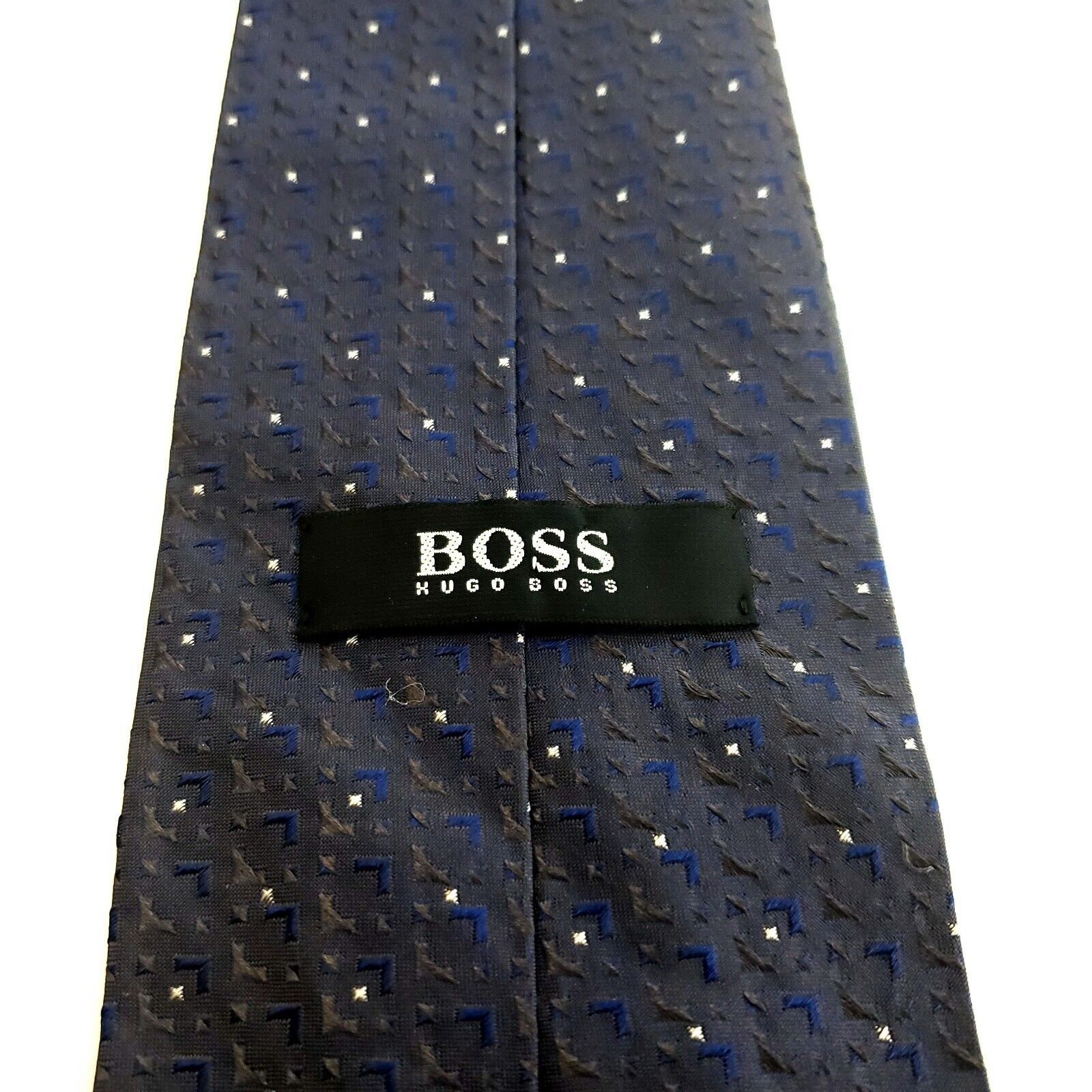 Hugo Boss Hugo Boss Gray Blue Geometric Woven Silk Tie Size ONE SIZE - 3 Thumbnail