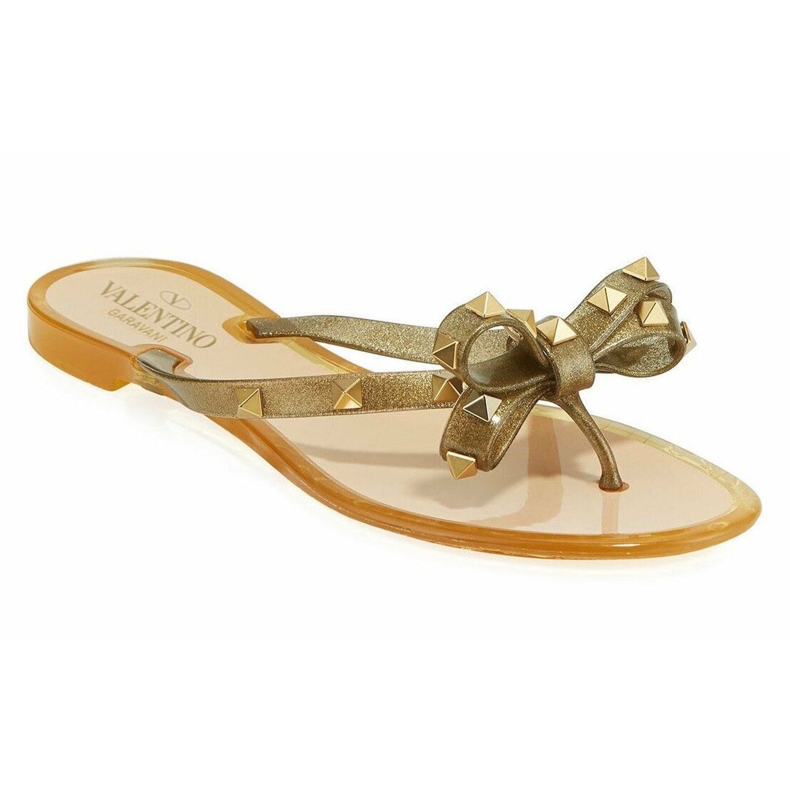 Valentino Valentino Rockstud Jelly Bow Bronze Rubber Thong Flat Slide Size US 5 / IT 35 - 1 Thumbnail
