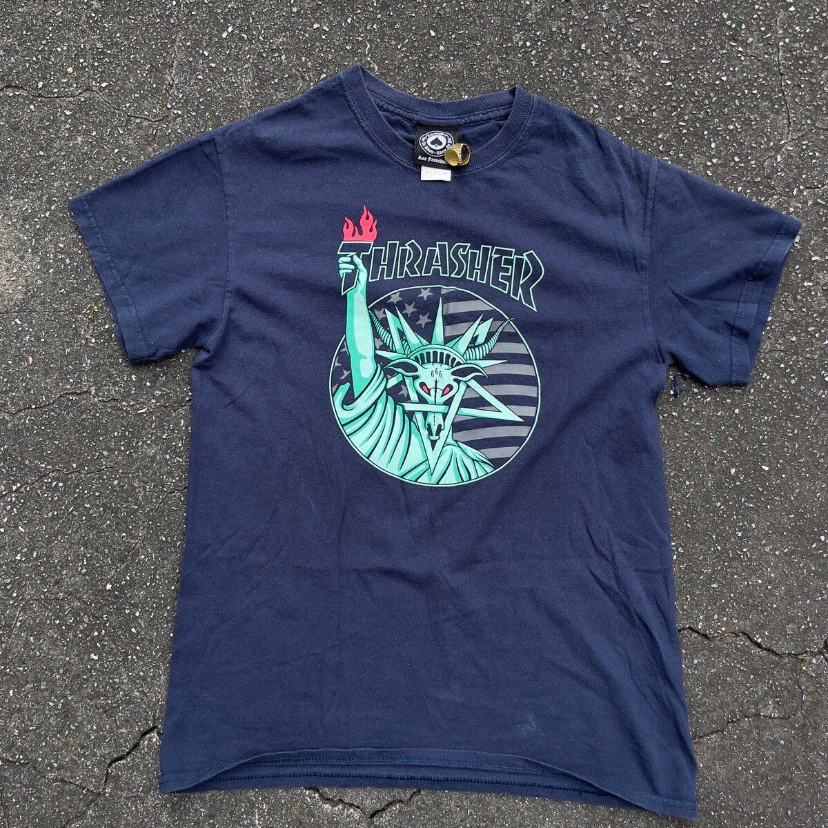 Vintage Vintage Thrashed Thrasher Baphomet Liberty Shirt | Grailed