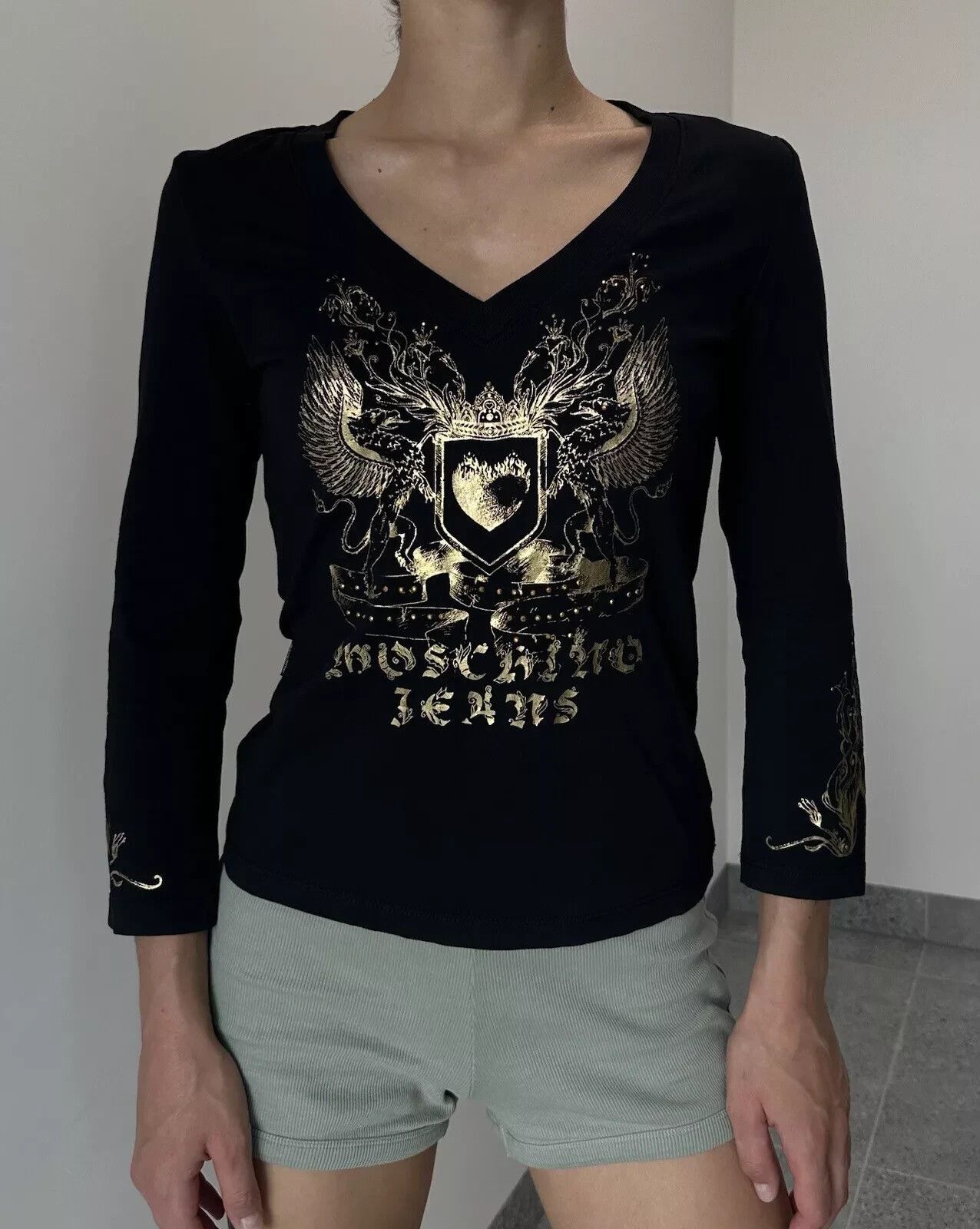 Moschino Moschino Jeans Donna Top Y2K Gold Logo Printed Cotton Womens Size M / US 6-8 / IT 42-44 - 1 Thumbnail