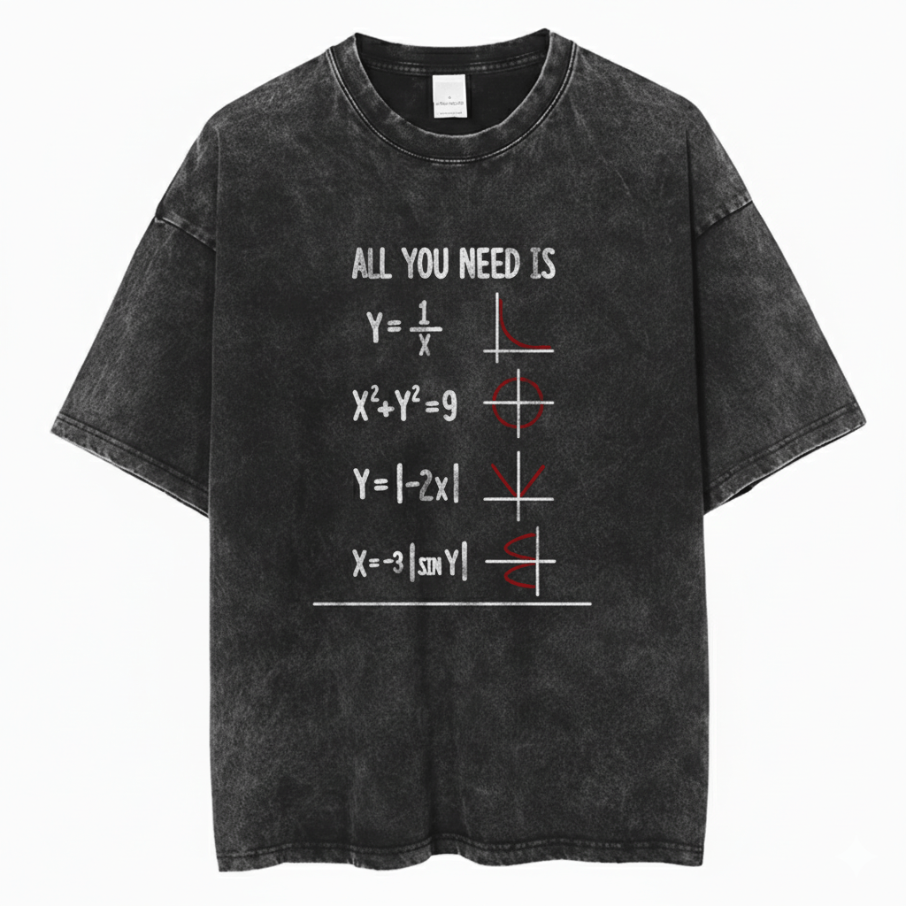 Other Y2K Streetwear Retro Maths Love High Quality Washed T-Shirt Size US L / EU 52-54 / 3 - 1 Thumbnail