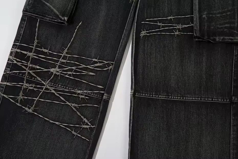 Japanese Brand × Jean Embroidery Big Pocket Wide Leg Jean Size US 33 - 7 Thumbnail