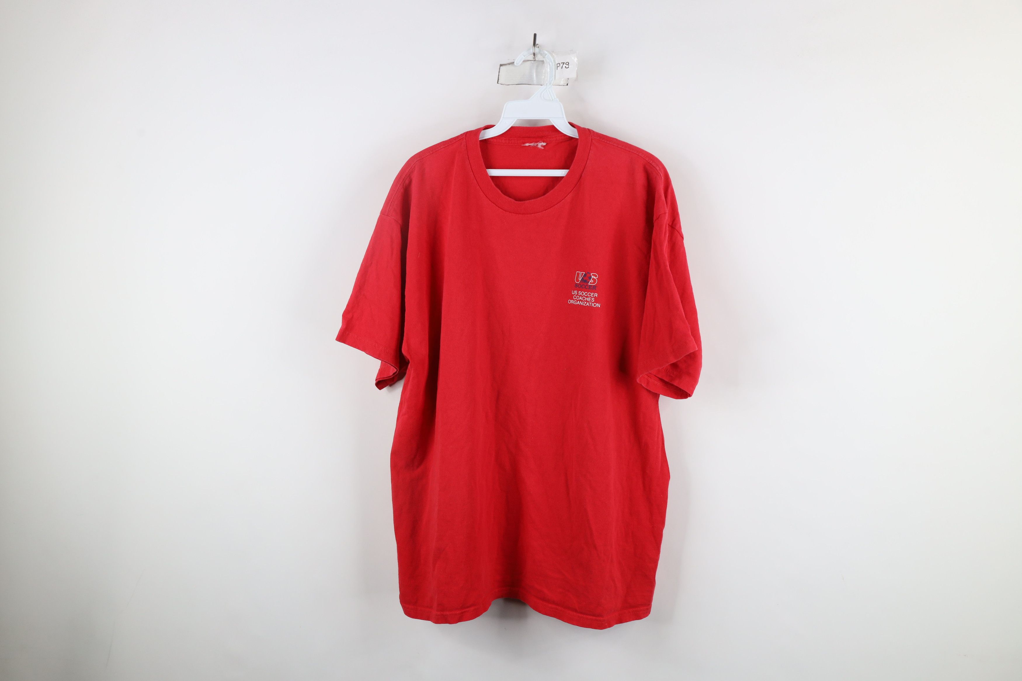 Nike × Vintage Vintage 90s Nike Soccer Coaches Big Swoosh T-Shirt Red Size US XL / EU 56 / 4 - 1 Thumbnail