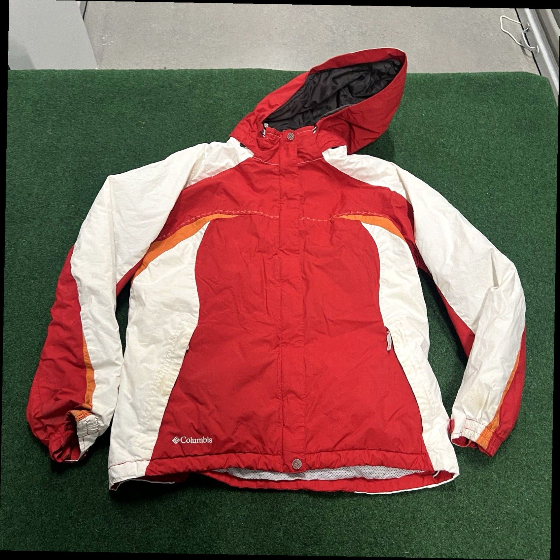 Vintage Columbia Jacket Women's Coat Size Large Red White Full Zip Hooded Lined Size L / US 10 / IT 46 - 1 Thumbnail