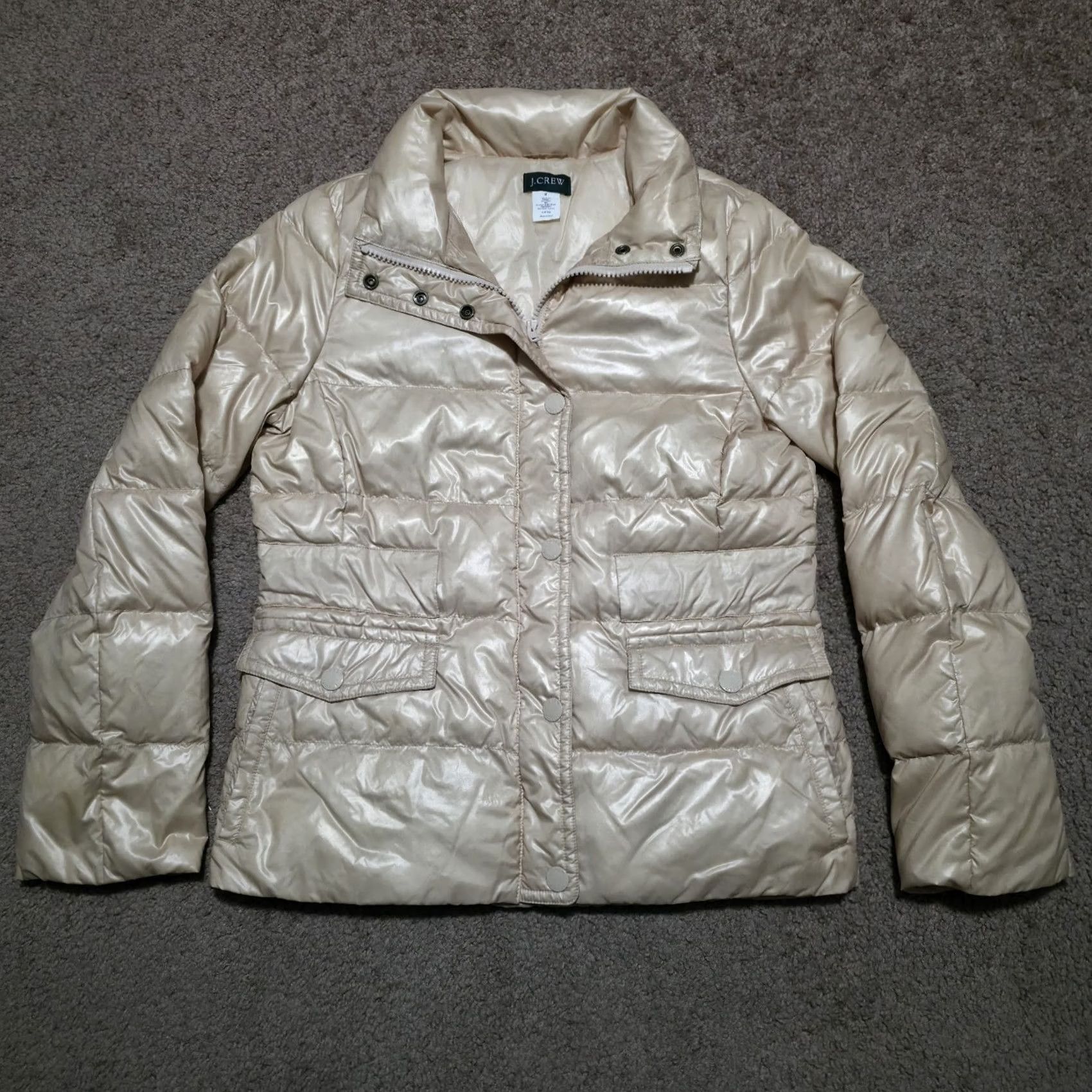 J.Crew J Crew Puffer Jacket Cream Beige Womens Medium Down Zip Snap Button Size M / US 6-8 / IT 42-44 - 4 Thumbnail