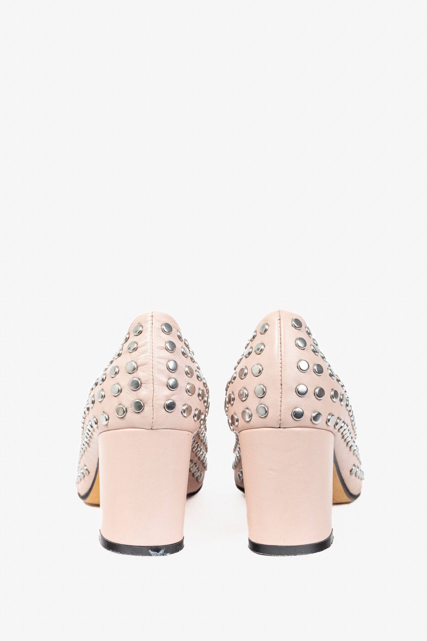 Other collection PRIVEE Pink Studded Leather Block-Heel Pumps Size US 7.5 / IT 37.5 - 3 Thumbnail