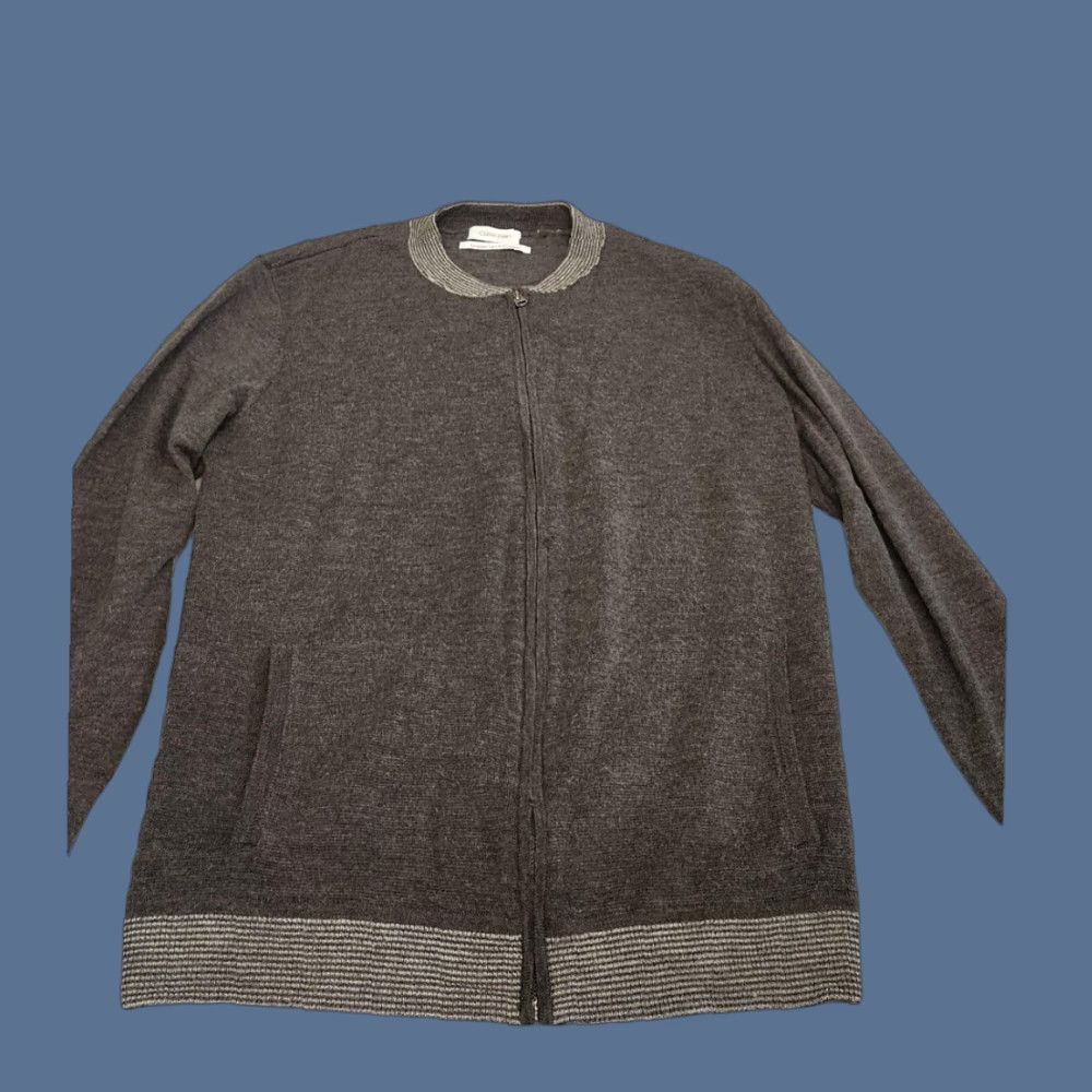 Calvin Klein Calvin Klein Sweater Mens M Gray Merino Wool Blend Full Zip Cardigan HOLE Size US M / EU 48-50 / 2 - 1 Thumbnail