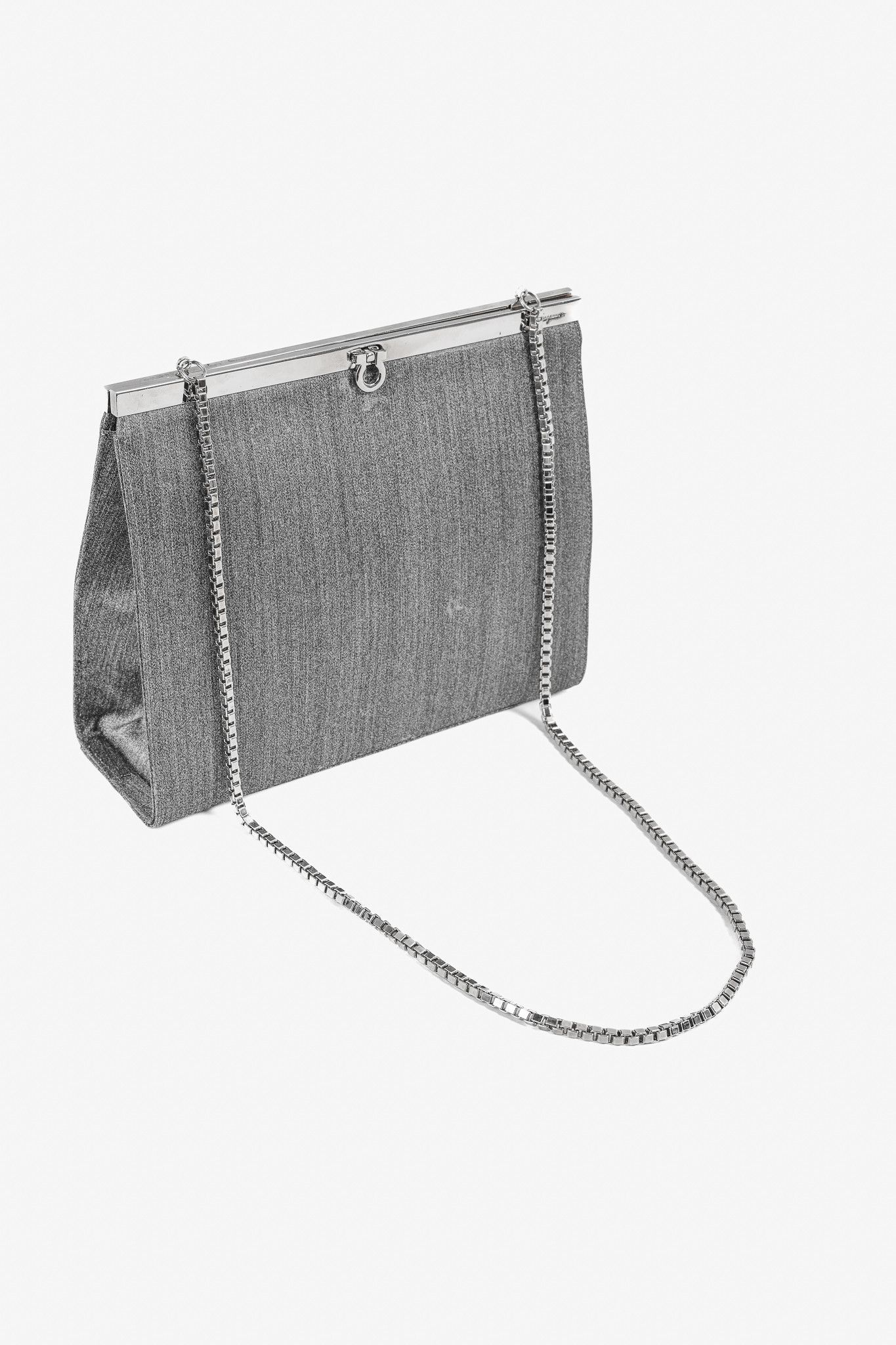 Salvatore Ferragamo Salvatore Ferragamo Grey Flannel Gancini-Clasp Evening Bag Size ONE SIZE - 7 Thumbnail