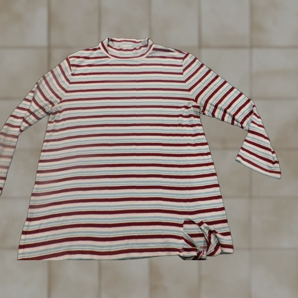 Vintage St. John's Bay Blouse Womens L Blue Striped Crew Neck Pullover Stretch Casual Shirt Size L / US 10 / IT 46 - 1 Thumbnail