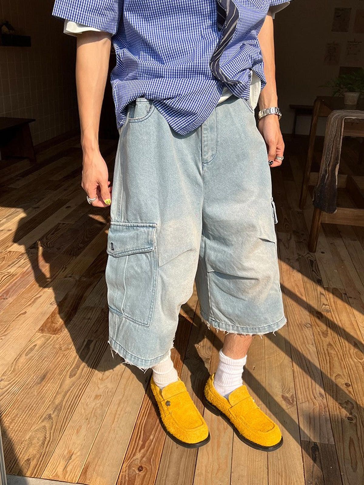 Jean × Vintage Oversized Pleated Double Knee Jorts, Baggy Jean Shorts Size US 33 - 2 Thumbnail