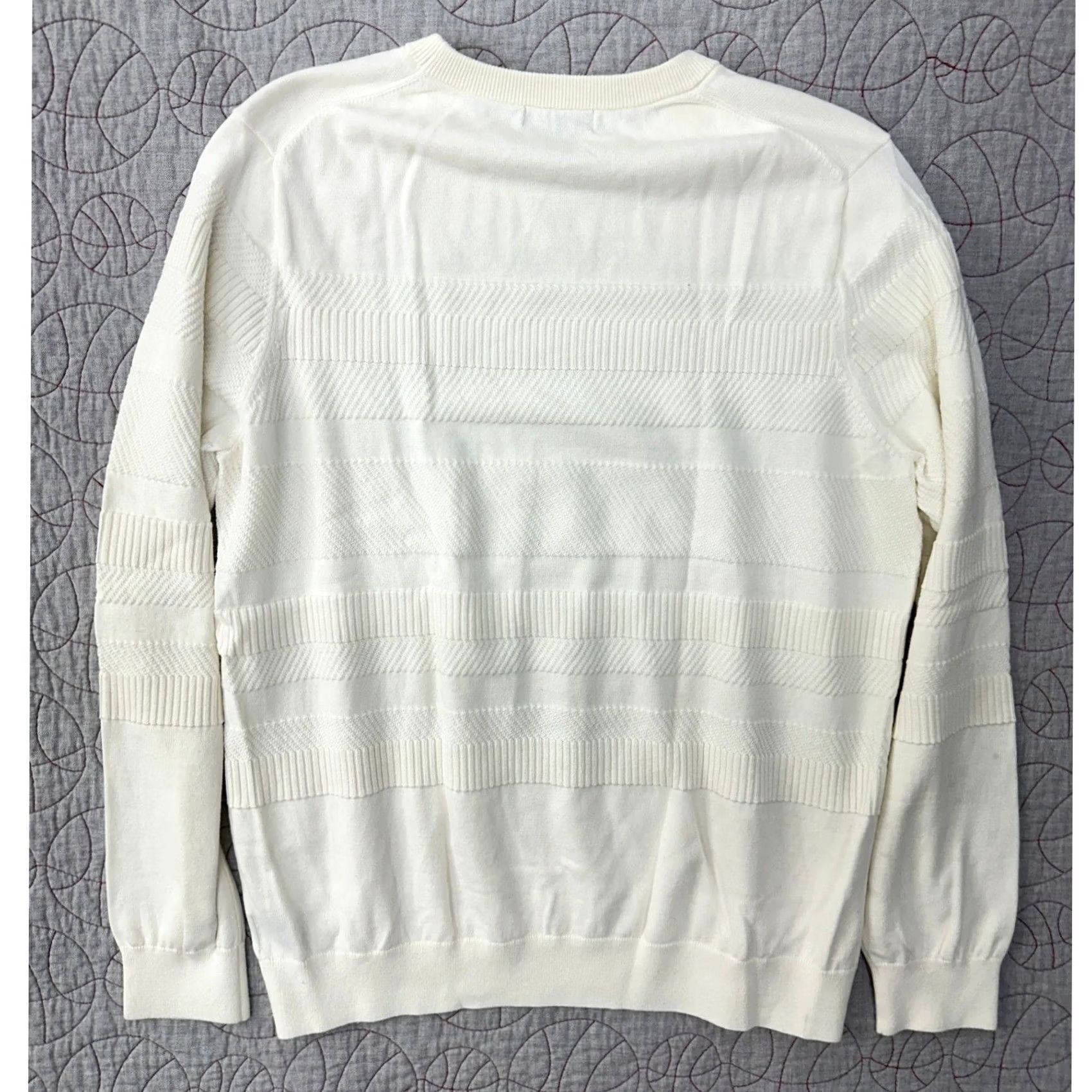 Vintage American Tall Sweater / MT Medium Tall Men’s Crew Neck Cotton Stripe Textured Ivory/ Cream All Seasons Pullover Size US M / EU 48-50 / 2 - 3 Thumbnail
