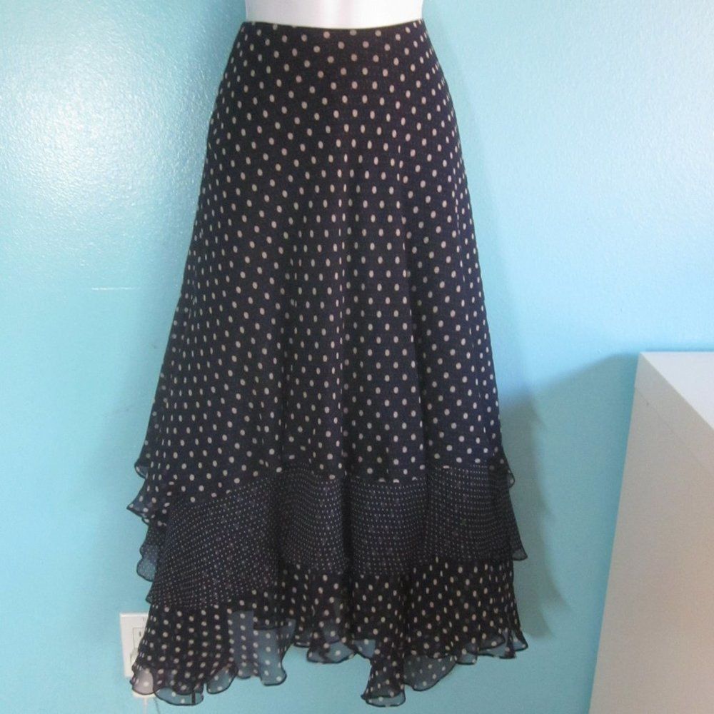 Good Worth & Co. Worth Y2K Blue Silk Tiered Polka Dot A-Line Skirt Size 2 Size 26" / US 2 / IT 38 - 7 Thumbnail