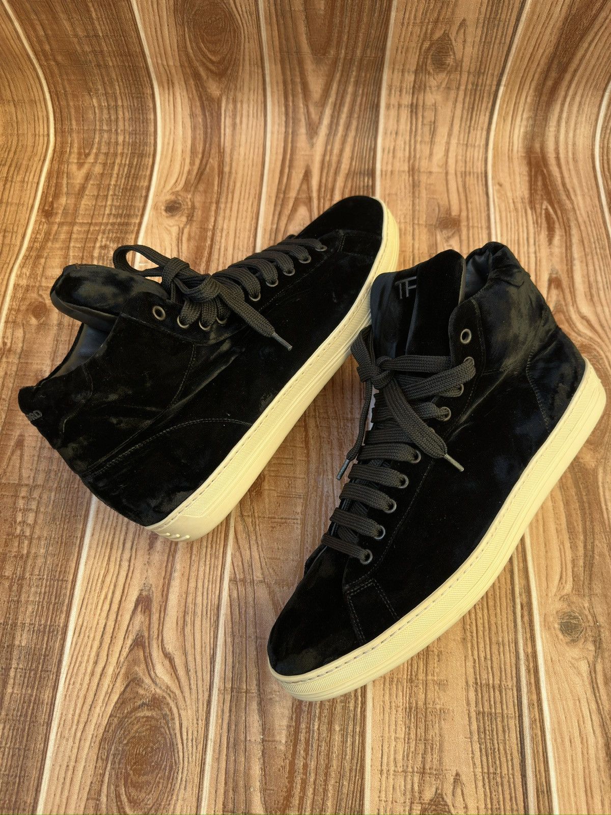 Tom Ford Tom Ford Russel Black Velvet Hi Top Sneaker Size US 12.5 / EU 45-46 - 7 Thumbnail