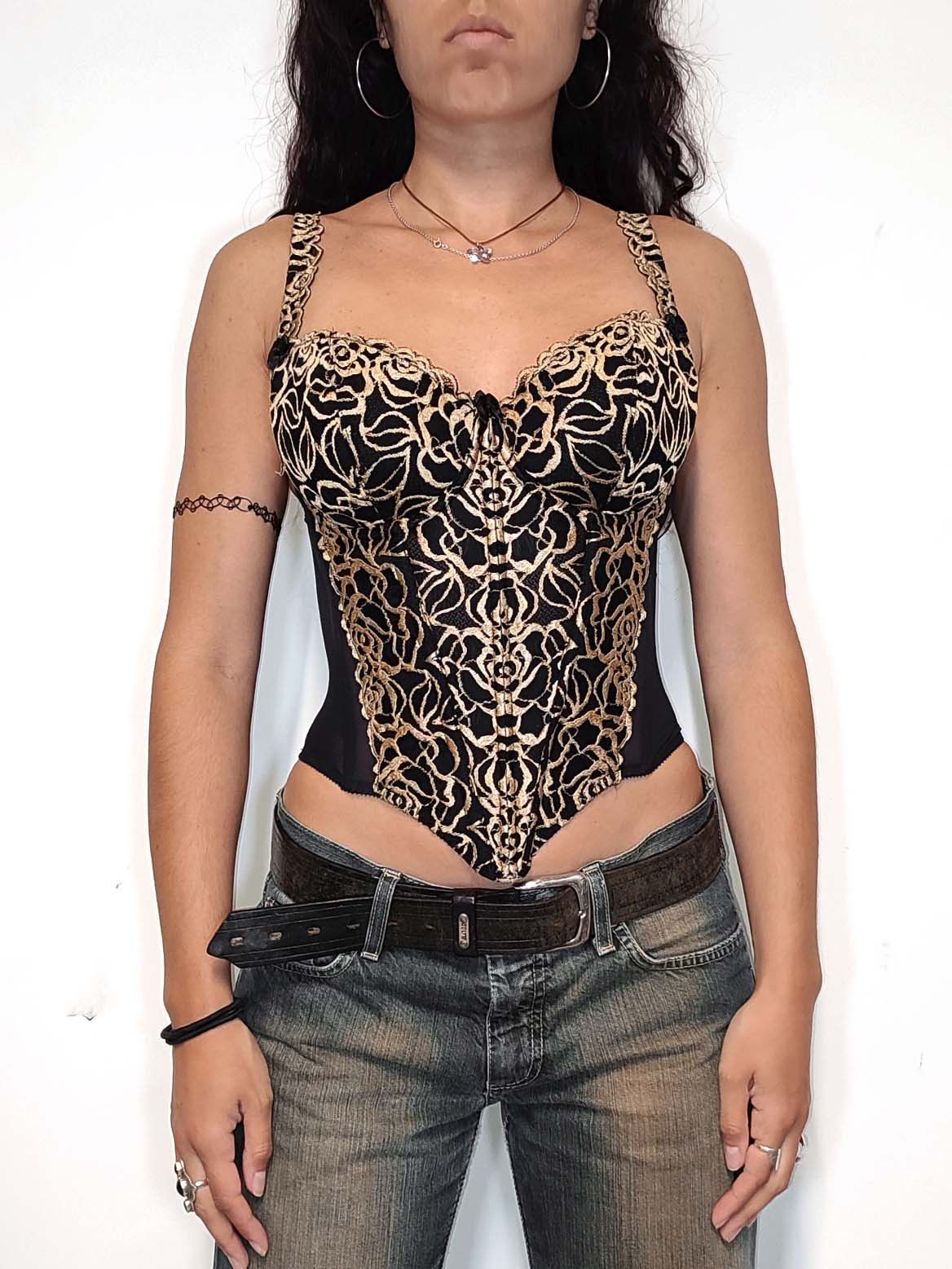Vintage Vintage Gold and Black Embroidered Corset Top Size M / US 6-8 / IT 42-44 - 2 Thumbnail