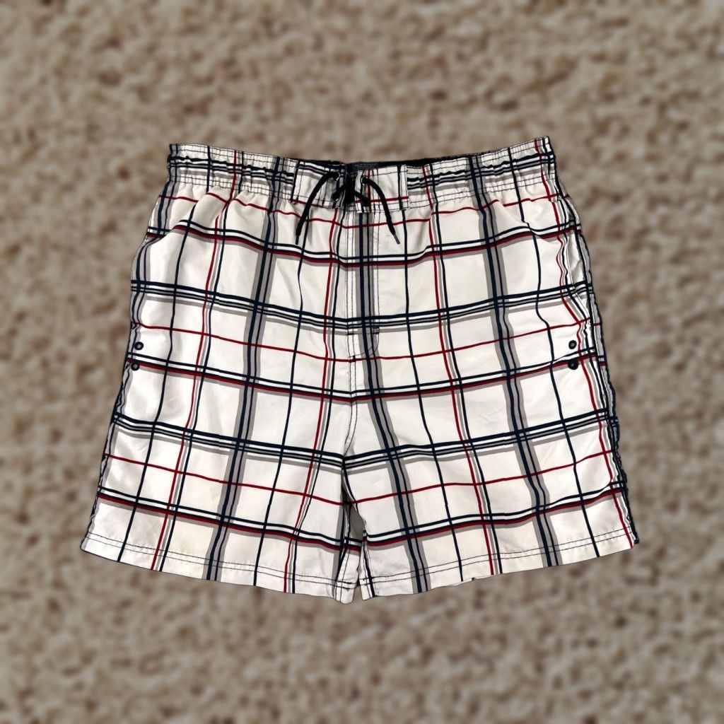 Faded Glory Faded Glory Mens Board Shorts Swim Trunks Medium White Gray Plaid Beach Surf Pants Mens Size US 31 - 1 Thumbnail