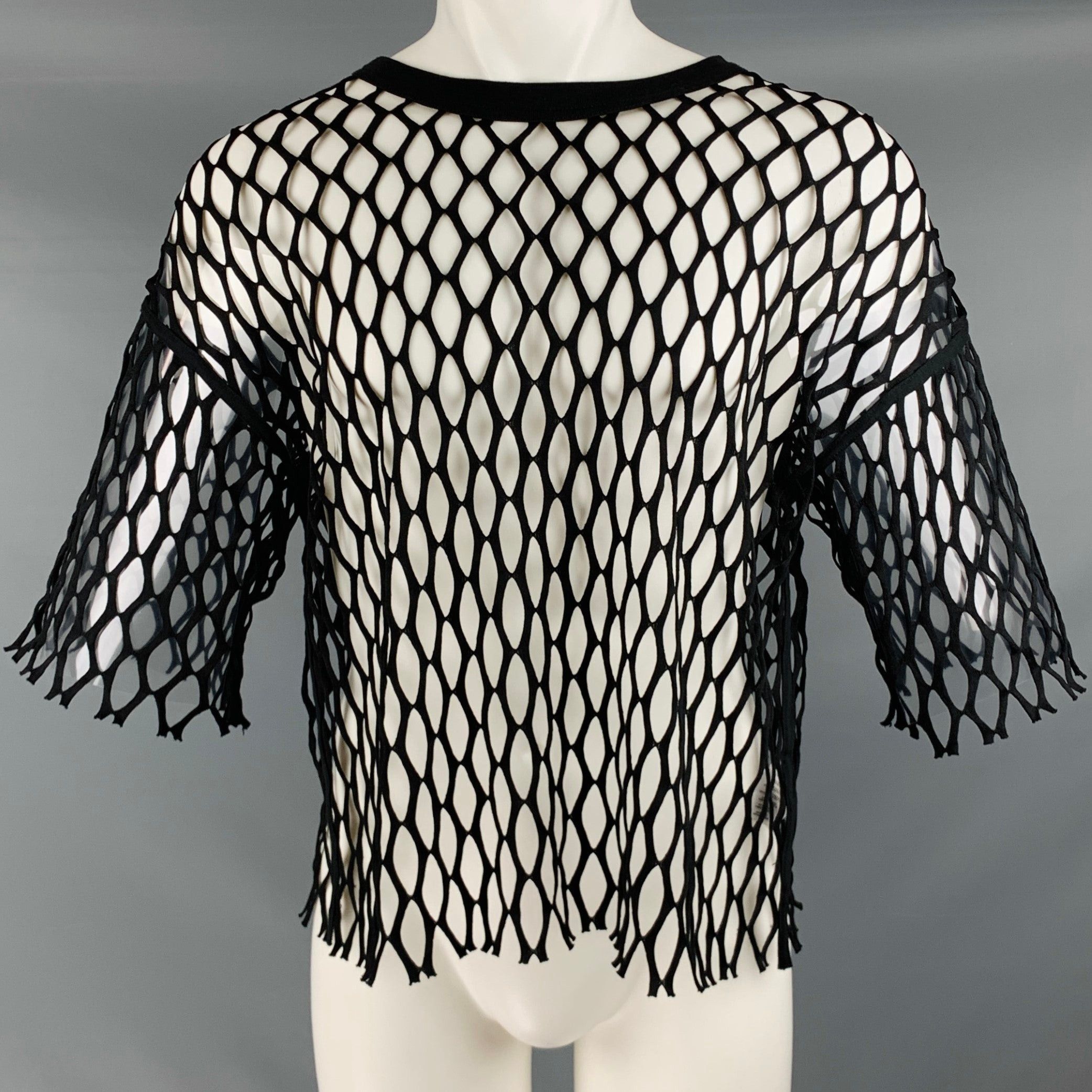 image of Dries Van Noten Black Mesh Polyester Short Sleeve Vest, Men's (Size Small)