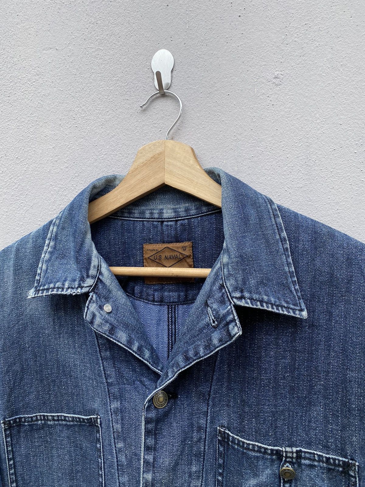 Japanese Brand US NAVAL Herring Bone Twill Faded Indigo Chore USN Jacket Size US M / EU 48-50 / 2 - 4 Thumbnail