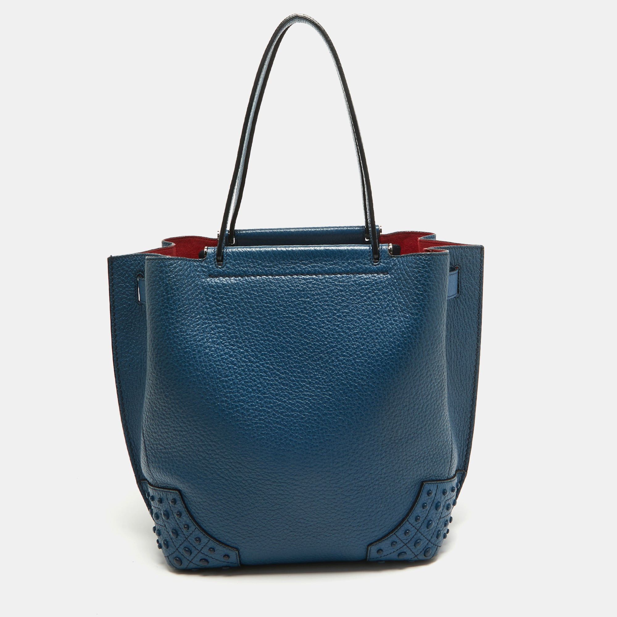 image of Tods Tod's Blue Pebble Leather Wave Tote, Women's