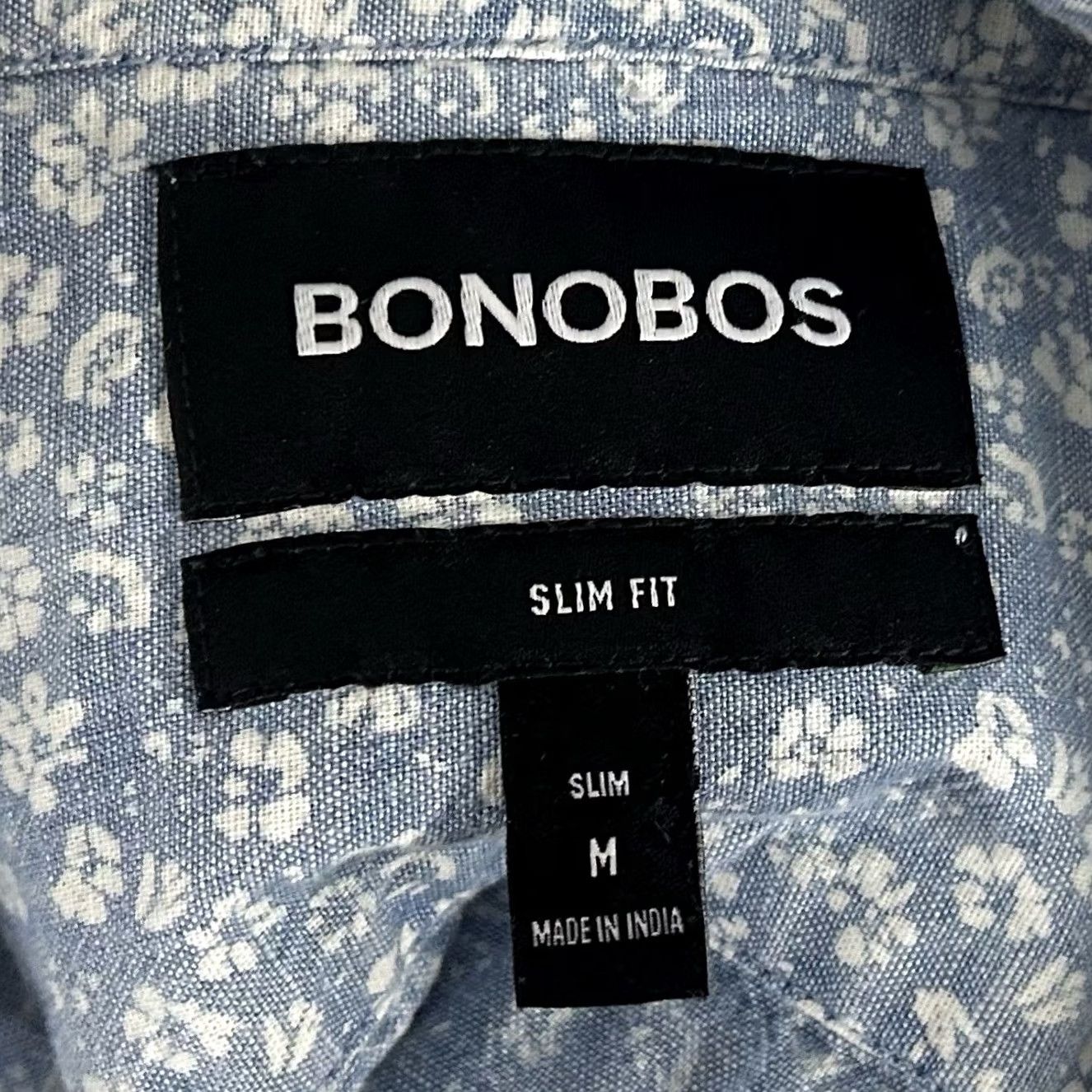 Bonobos Bonobos Slim Fit Chambray Shirt Floral Blue White Cotton Button Down Shirt Men M Size US M / EU 48-50 / 2 - 3 Thumbnail