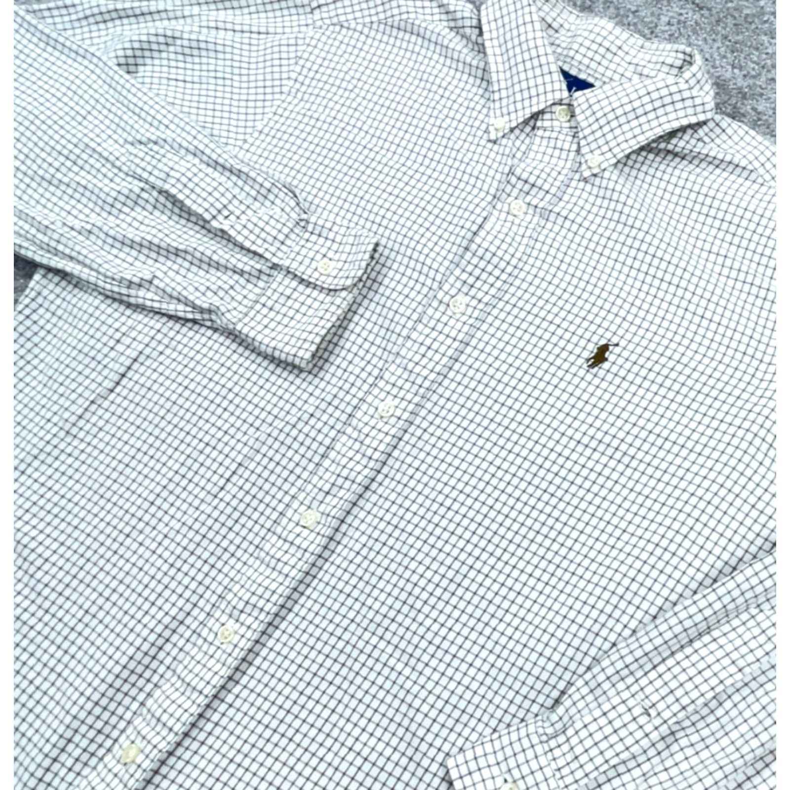 Ralph Lauren Ralph Lauren Shirt Men Large White Brown Button Up Classic Fit Grid Check Dress Mens Size 46R - 4 Thumbnail