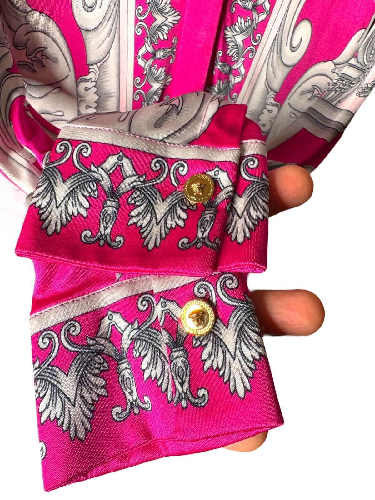 Versace Versace Baroque Pink Viscose Shirt Dress Size S / US 4 / IT 40 - 15 Thumbnail