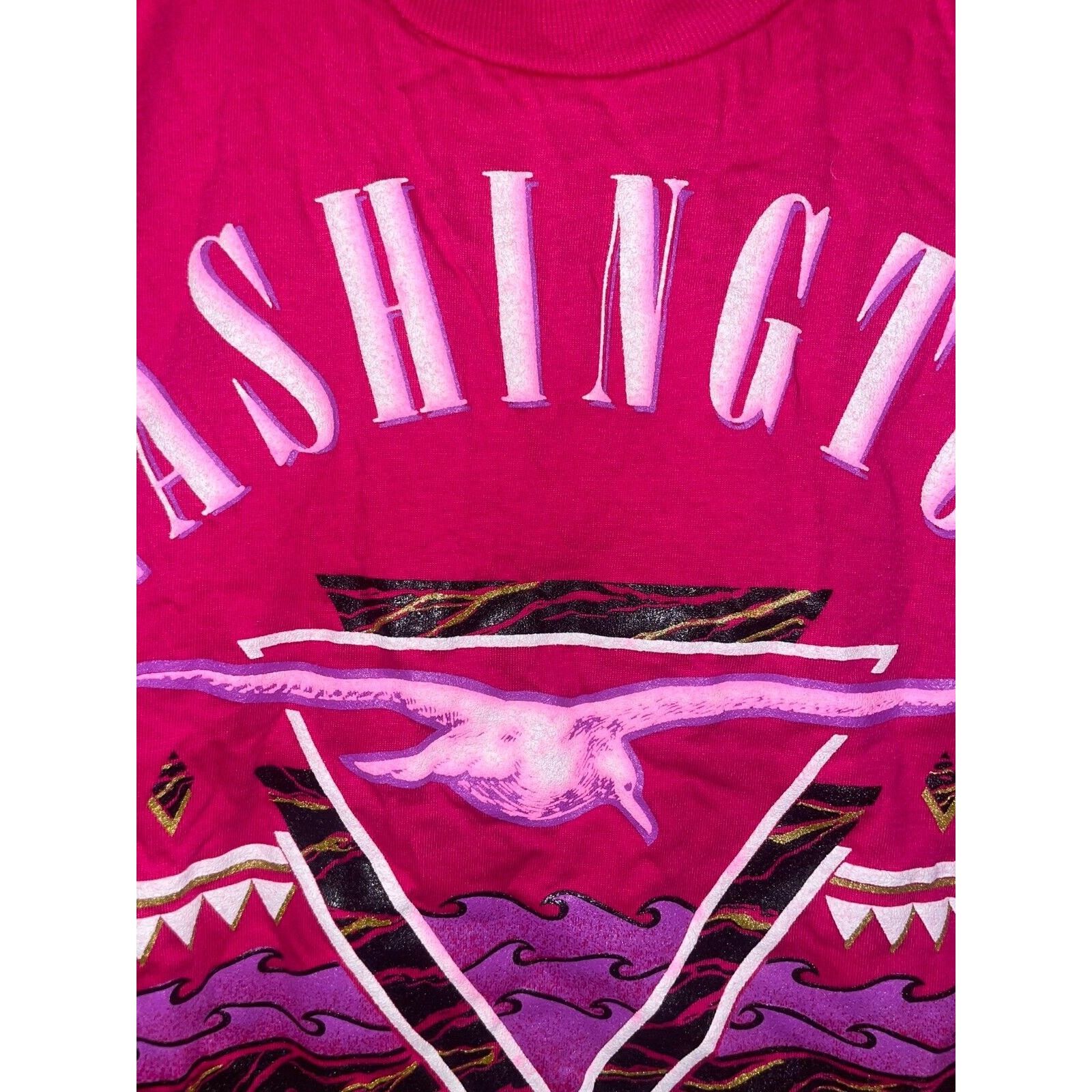 Jerzees Vintage Washington Shirt Ocean Shores Bird Tee Pink 90s VTG Size US M / EU 48-50 / 2 - 4 Thumbnail