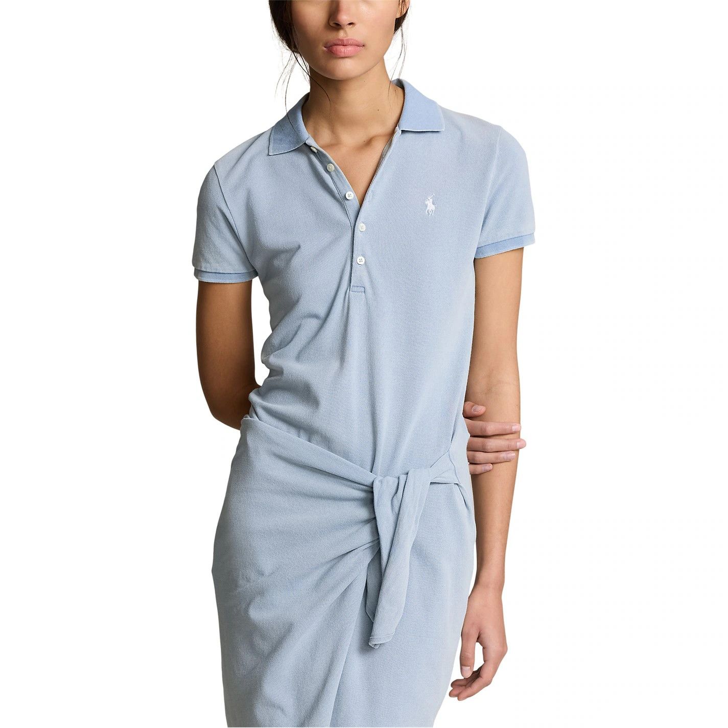 o1g2r1mq0825 Tie Polo Shirt Dress in Light Blue