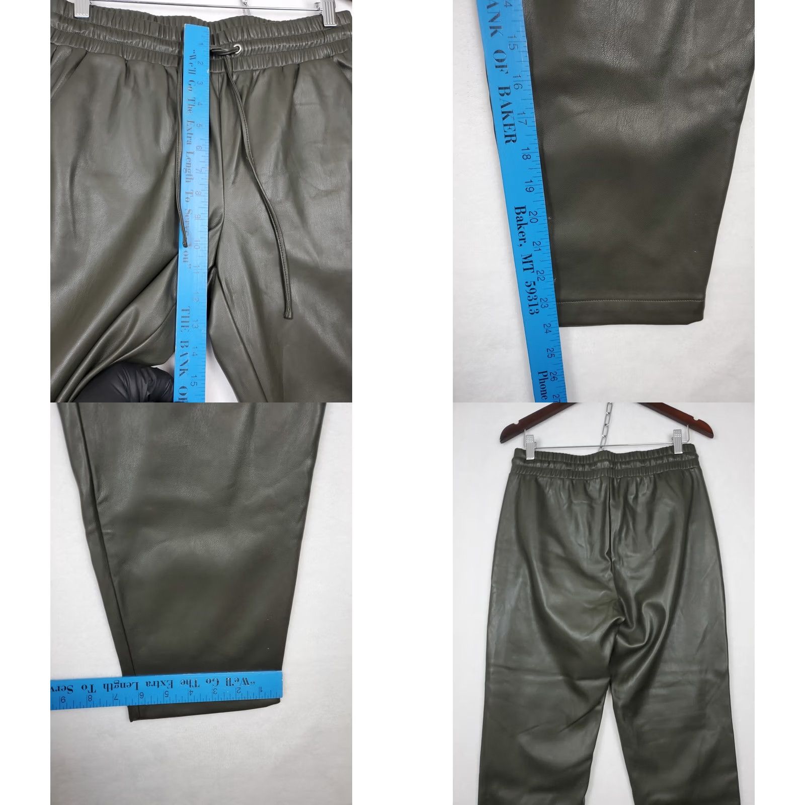 Loft VINTAGELOFT Olive Green Faux Leather Cropped Pants Elastic Drawstring Waist Size MP Size 32" / US 10 / IT 46 - 8 Thumbnail