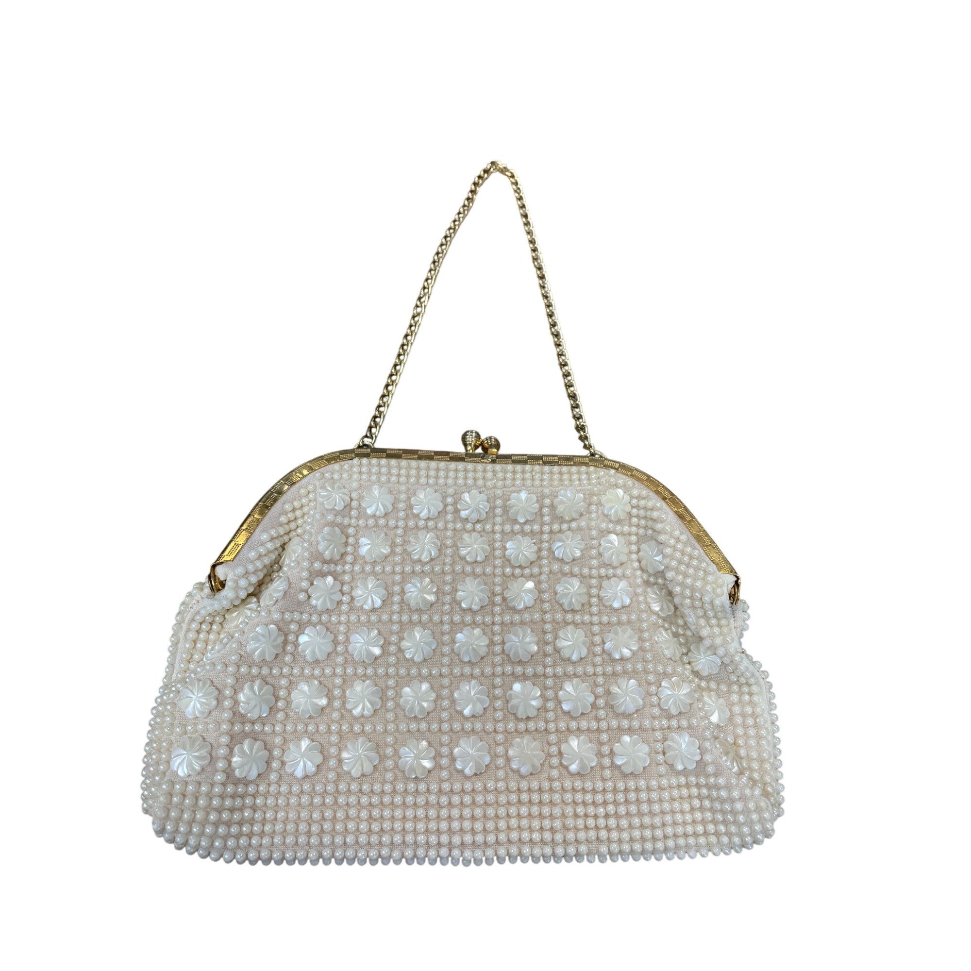 Handmade Vintage Honk Kong Pearl Flower Beaded Evening Clutch Purse S Size ONE SIZE - 1 Thumbnail