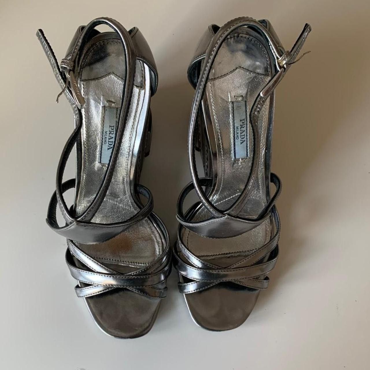 Prada Prada Metallic Silver Platform Wedges Size US 8 / IT 38 - 5 Thumbnail