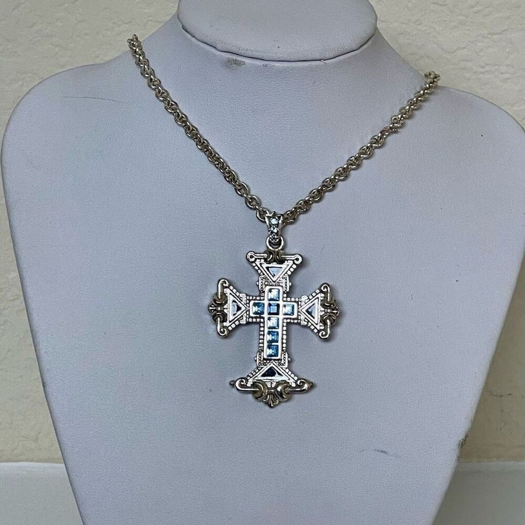 Other Vintage Vatican Collection Blue Crystal Cross 24” Necklace Size ONE SIZE - 2 Thumbnail