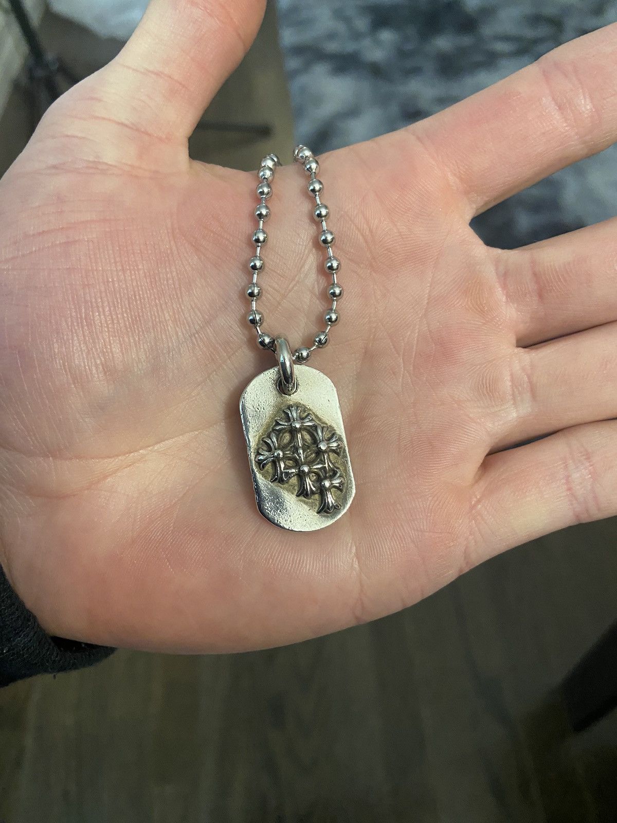 Pre-owned Chrome Hearts Cemetery Cross Dog Tag Pendant Chain