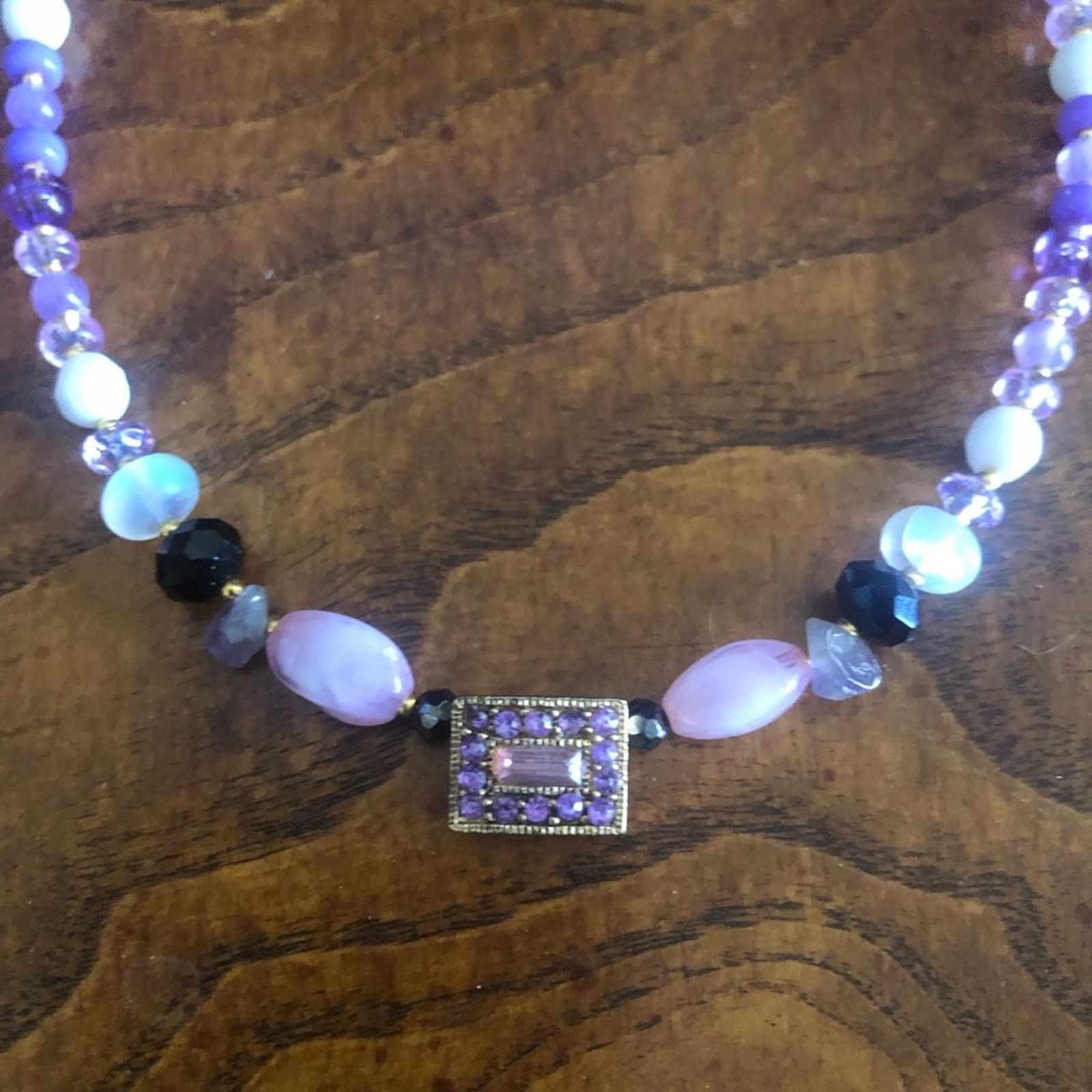 Handmade Handcrafted opal amethyst moon glow crystal beaded necklace Size ONE SIZE - 6 Thumbnail