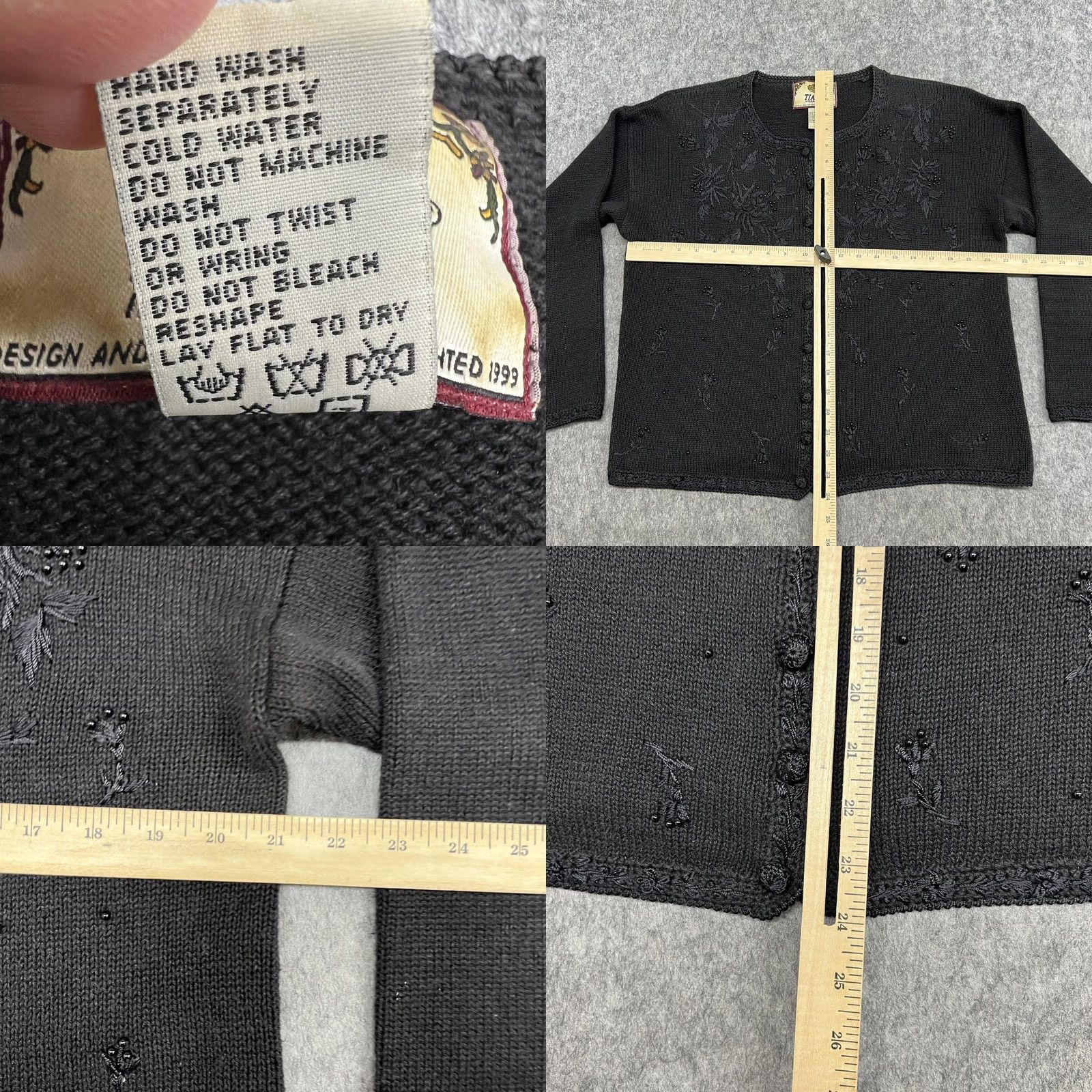 Vintage Vintage Tiara International Sweater Womens M Black Beaded Cardigan Floral 90s Size M / US 6-8 / IT 42-44 - 9 Thumbnail