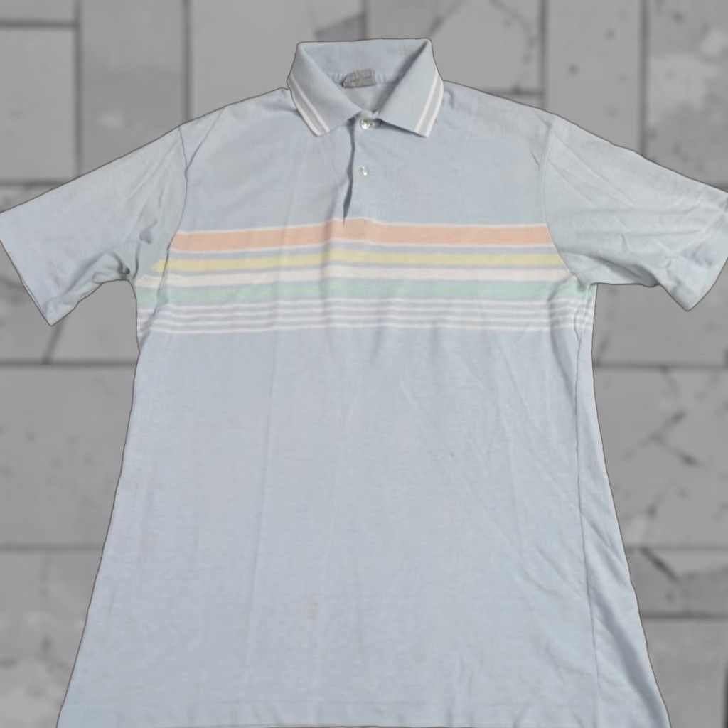 Vintage VINTAGE American Vintage Polo Shirt S Blue Striped Knit Cotton Blend Short Sleeve Collared Button Mens Size US S / EU 44-46 / 1 - 1 Thumbnail
