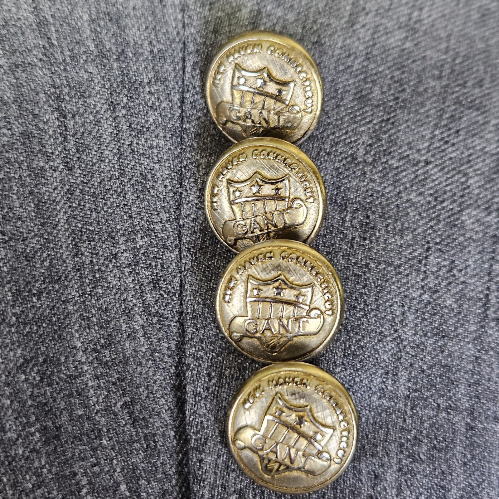Gant Gant Downtown Jacket Blazer Gold Crest Button Gray Wool Suit Size 42R - 7 Thumbnail