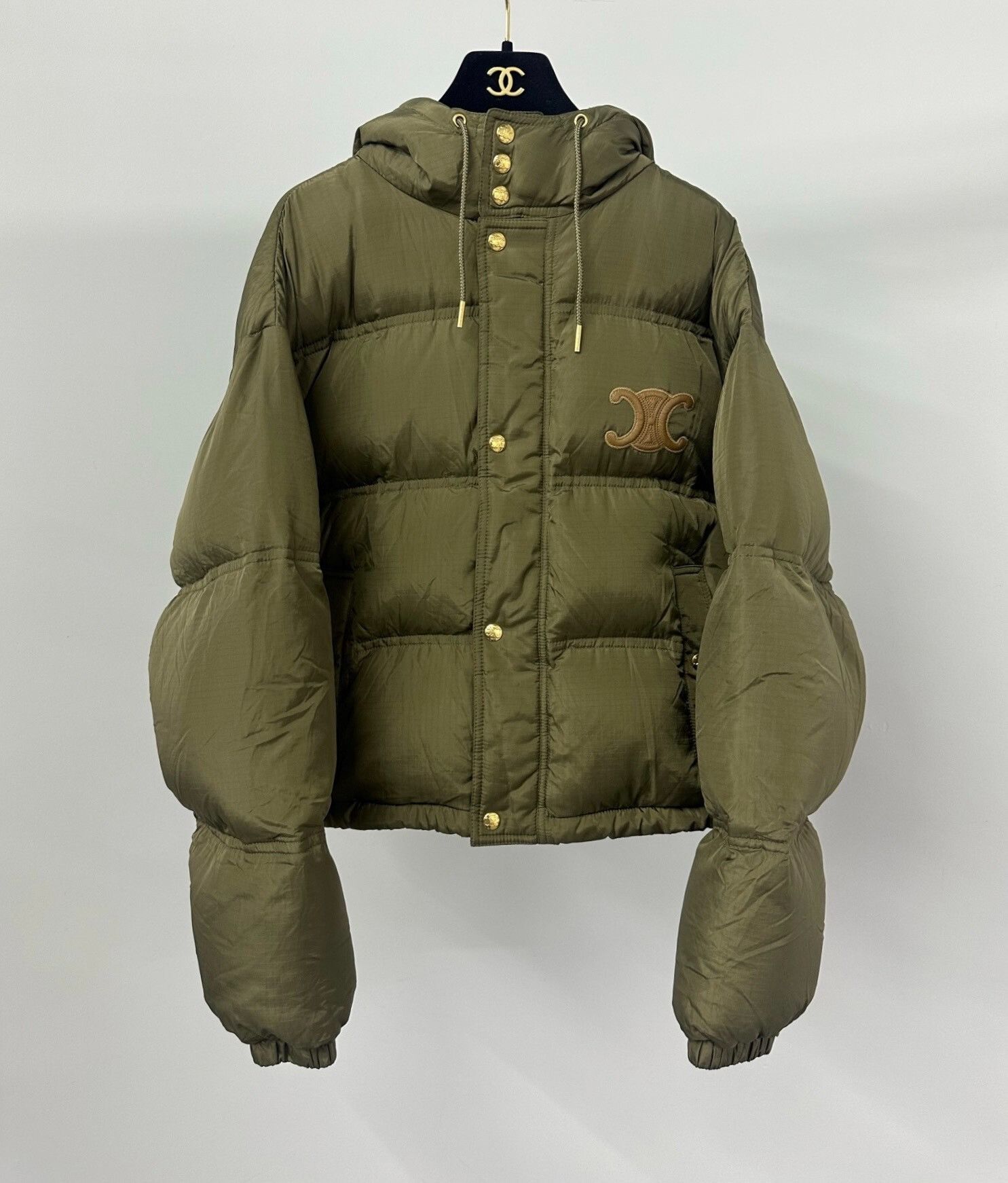Celine Celine Olive Green Hooded Down Jacket Size S / US 4 / IT 40 - 1 Thumbnail