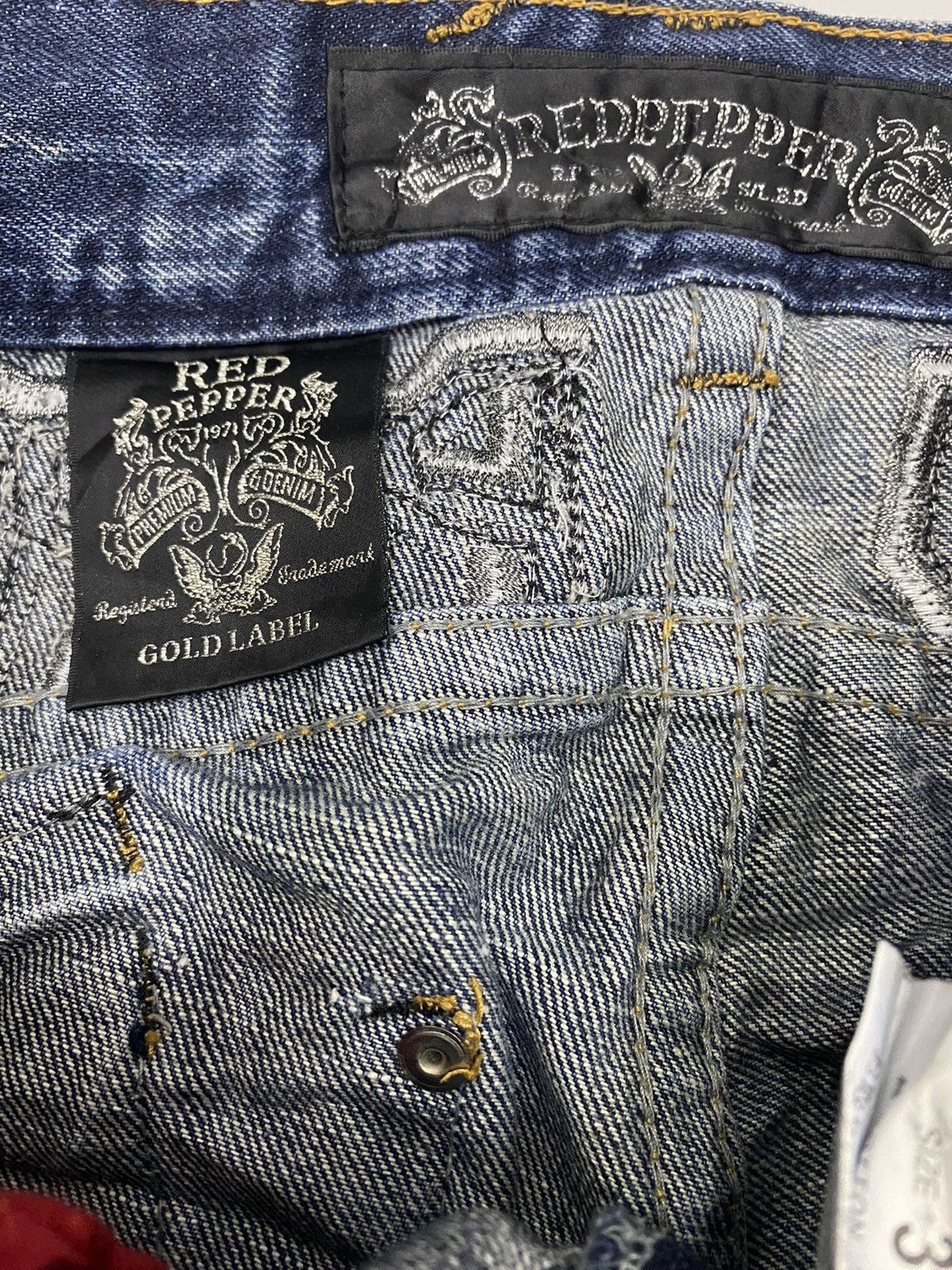 If Six Was Nine 🔥GRAIL 🇯🇵 RED PEPPER "PEACE" DISTRESSED DENIM JEANS Size US 32 / EU 48 - 10 Thumbnail