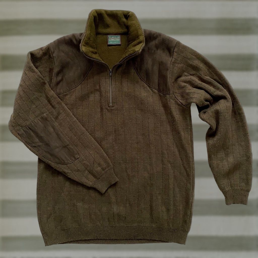 Vintage Quiltknit Men’s Wool Hunting Sweater 1/4 Zip Knit Forest Green M Pullover Patch Mock Neck UK Made in Wales Mens Size US M / EU 48-50 / 2 - 1 Thumbnail