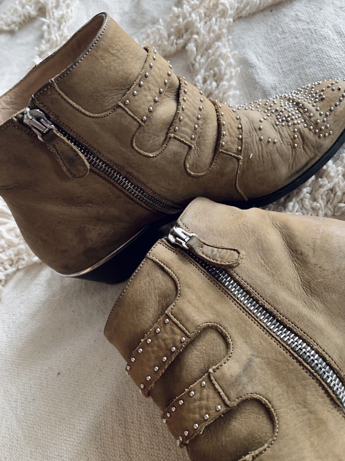 Chloe Chloe Suzanna wester cowboy ankle boot 7 studded beige suede Size US 7 / IT 37 - 6 Thumbnail