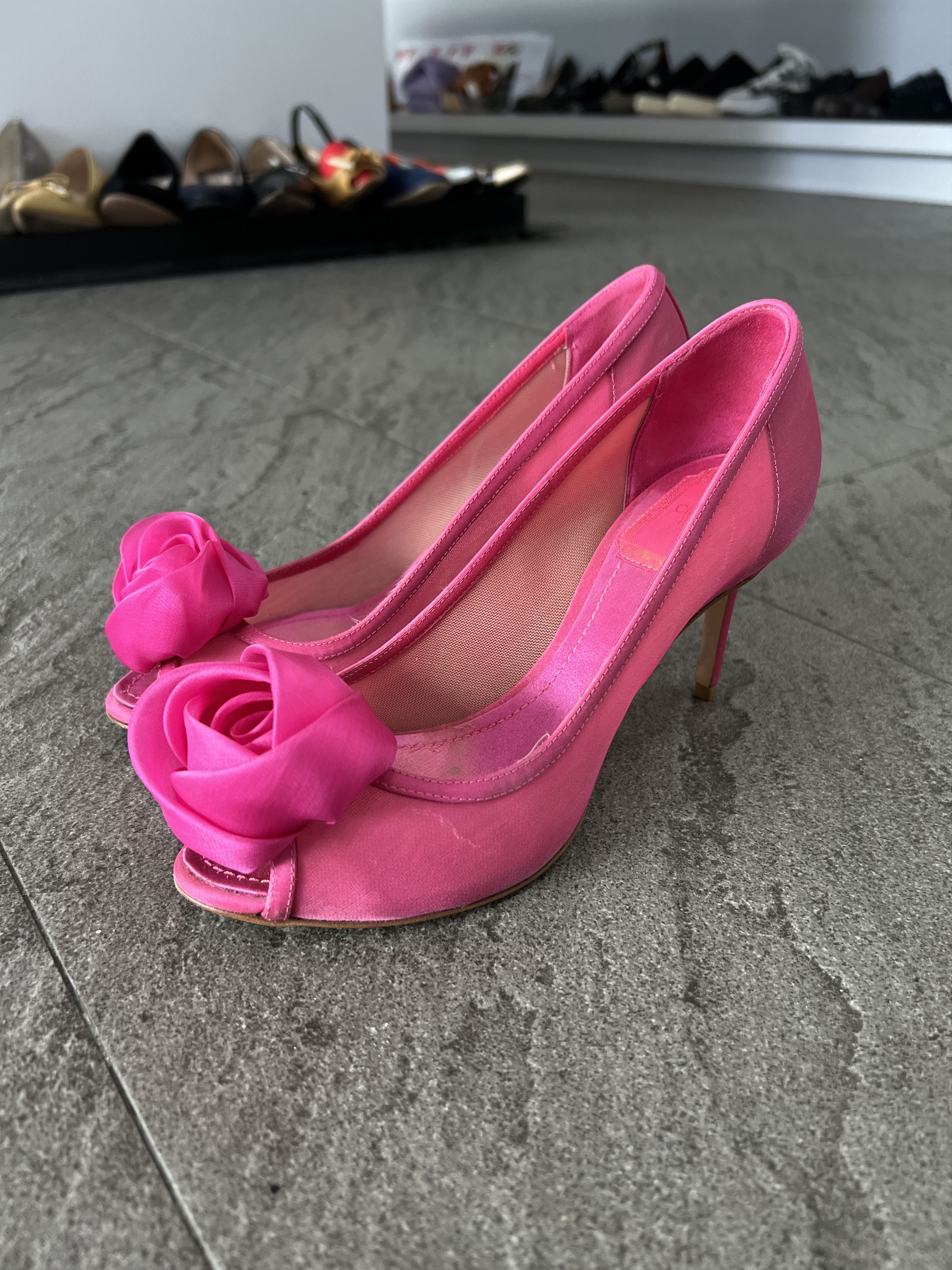 Dior Dior Pink Rose Peep Toe Heels Satin Mesh EU36 Size US 6 / IT 36 - 4 Thumbnail