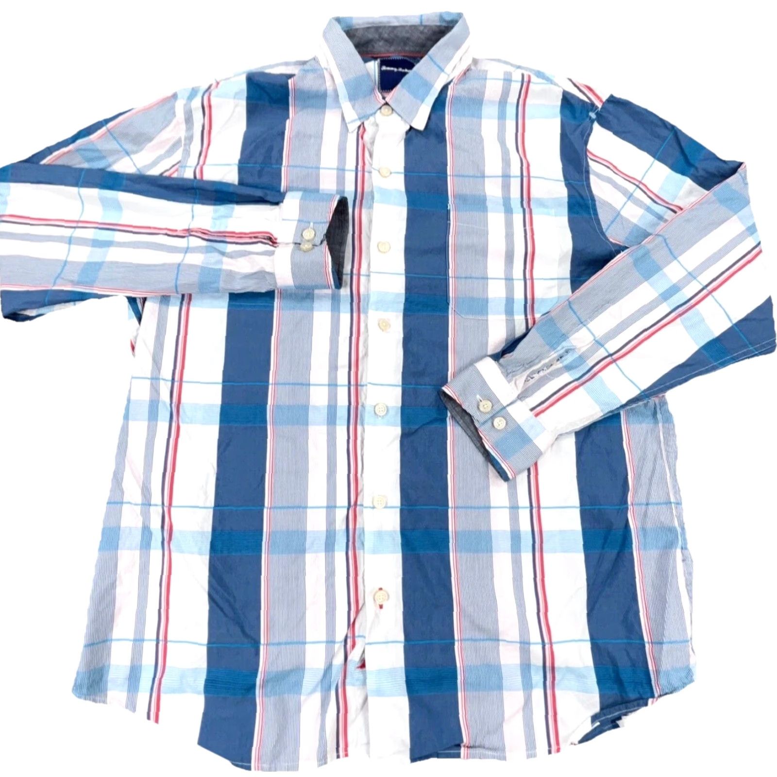 Tommy Bahama Tommy Bahama Shirt Men XL Blue Plaid Button-Up Cotton Silk Casual Beach Hawaiian Mens Size US XL / EU 56 / 4 - 2 Thumbnail